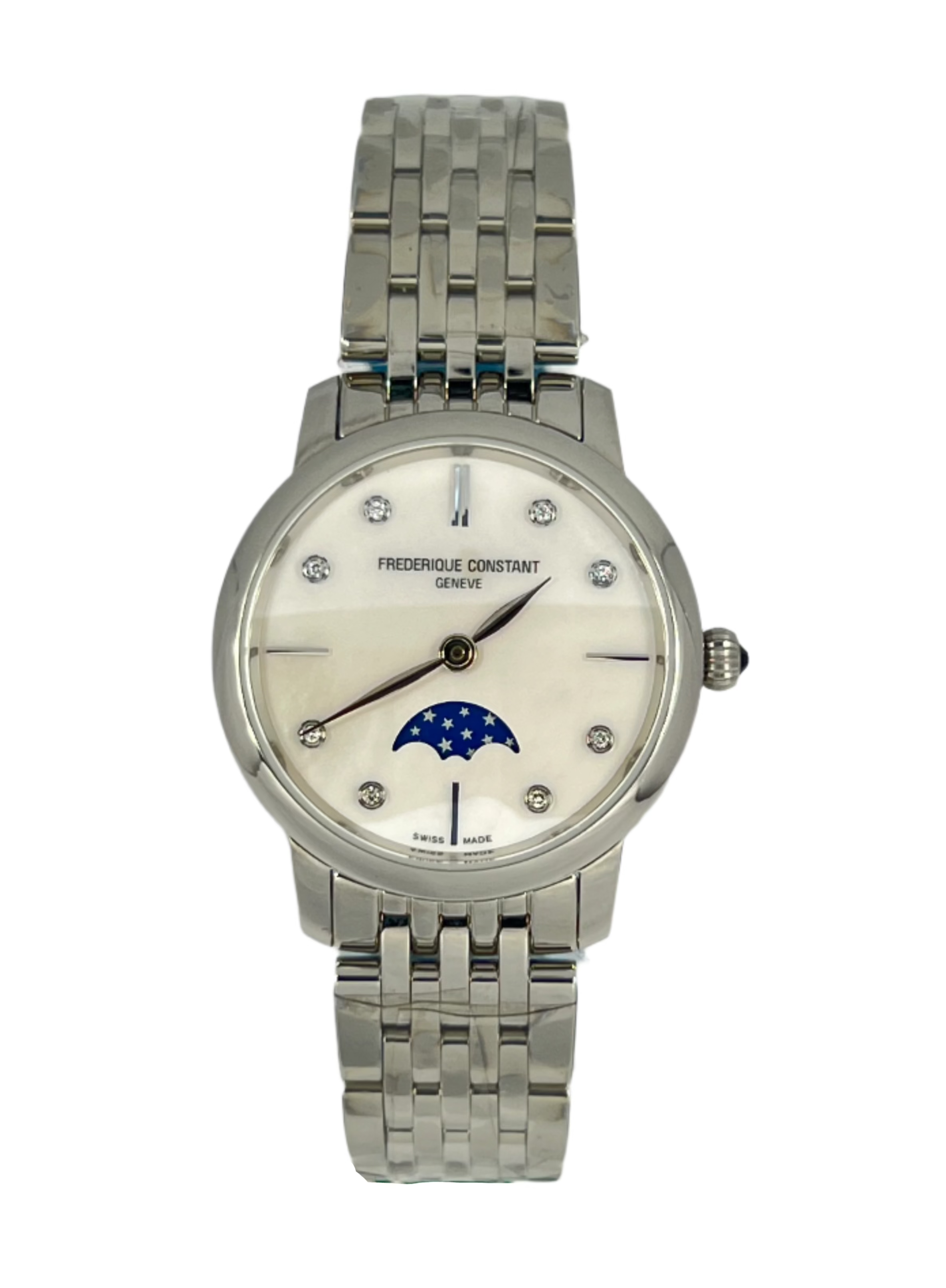 Frederique Constant Slimline Moon Phase Stainless Steel Women's Watch - Elegant Luxury Timepiece for Business, Evening Events & Special Occasions