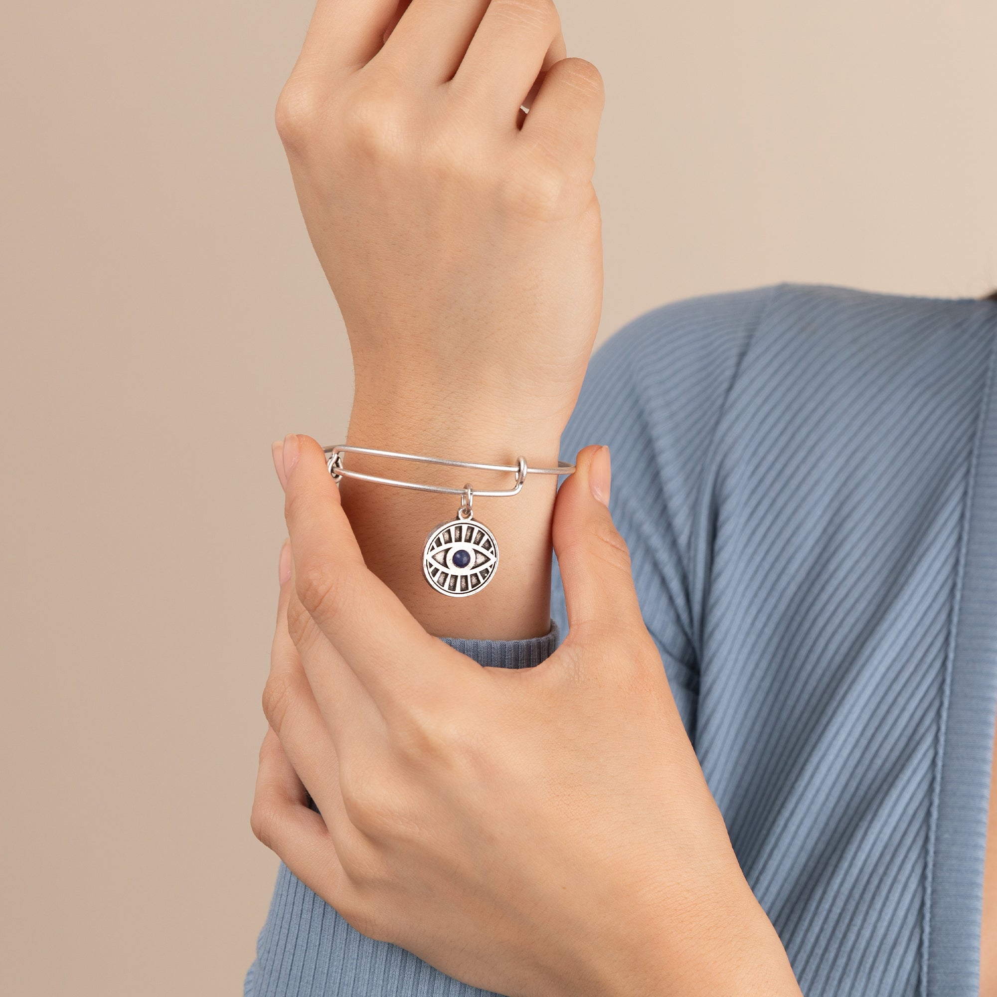 Evil Eye Sodalite Charm Bangle - Protection Bracelet for Women, Spiritual Healing Jewelry - Perfect for Meditation, Yoga & Positive Energy