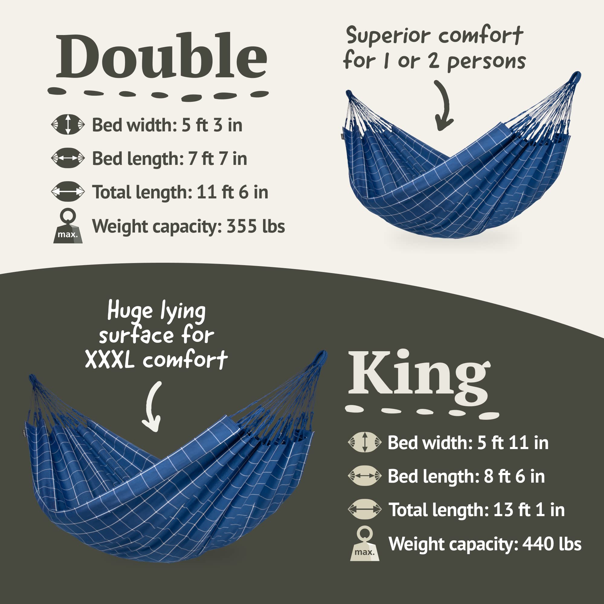 La Siesta® Large Double Brisa Classic Hammock with Tree Mount Kit - Weather Resistant Indoor & Outdoor Hammock Swing for Patio, Backyard, Beach, and Marine Use