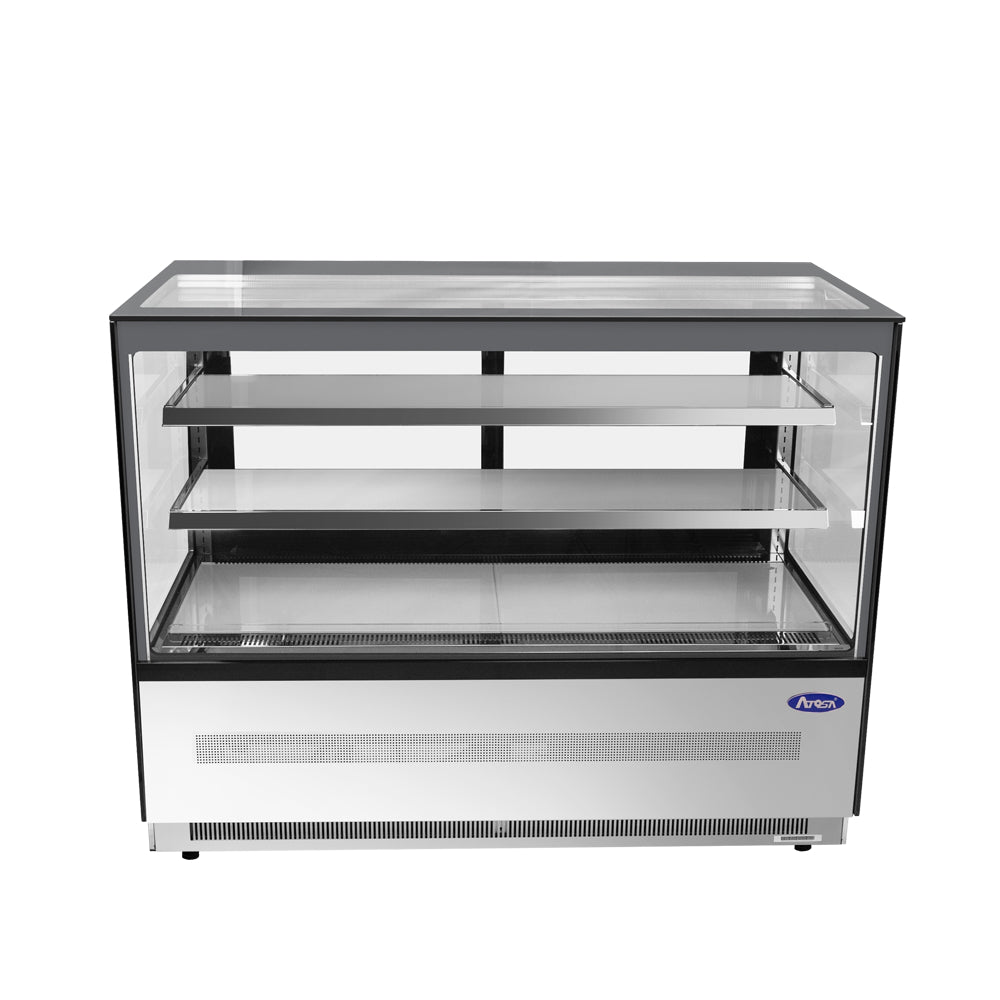 Atosa RDCS 60 59 Square Glass Floor Refrigerated Display Case - 20.2 Cu. Ft Commercial Refrigerator for Restaurants, Cafes, and Supermarkets - Perfect for Displaying Fresh Food, Drinks, and Desserts