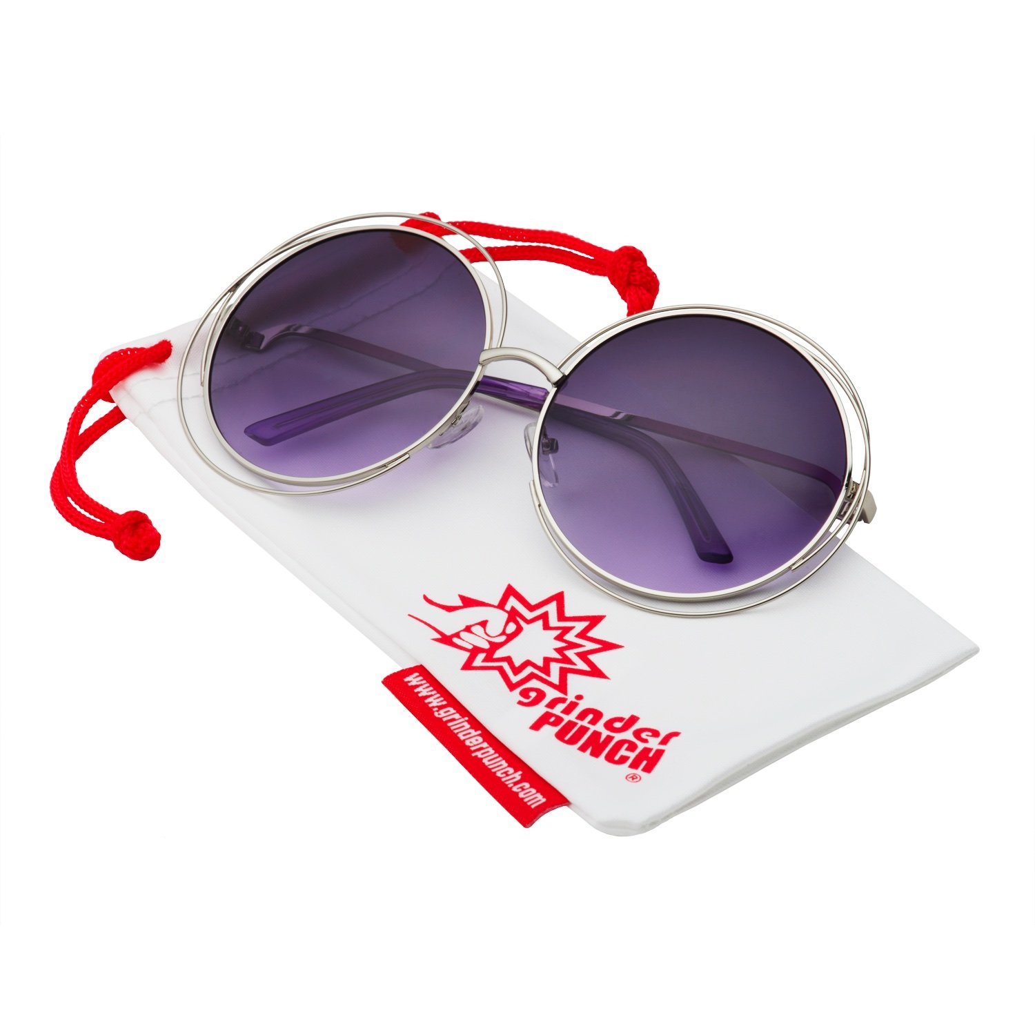 Stylish grinderPUNCH Women's Halo XXL Round Oversized Metal Wire Sunglasses - UV Protection Fashion Shades for Beach, Driving & Outdoor Activities