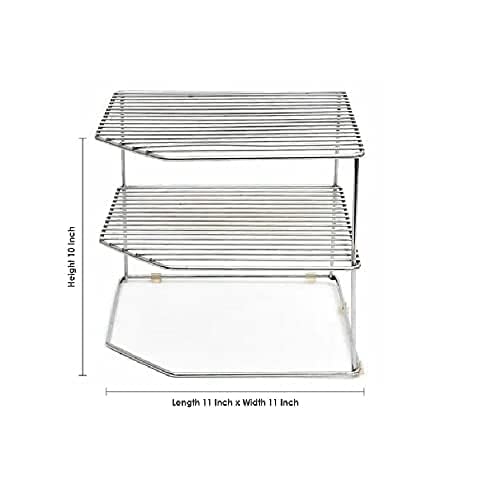 CR18 COLLECTION 3-Tier Stainless Steel Corner Storage Rack - Space Saving Kitchen Organizer for Plates, Dishes & Spices | Perfect for Small Kitchens, Pantries & Bathroom Storage