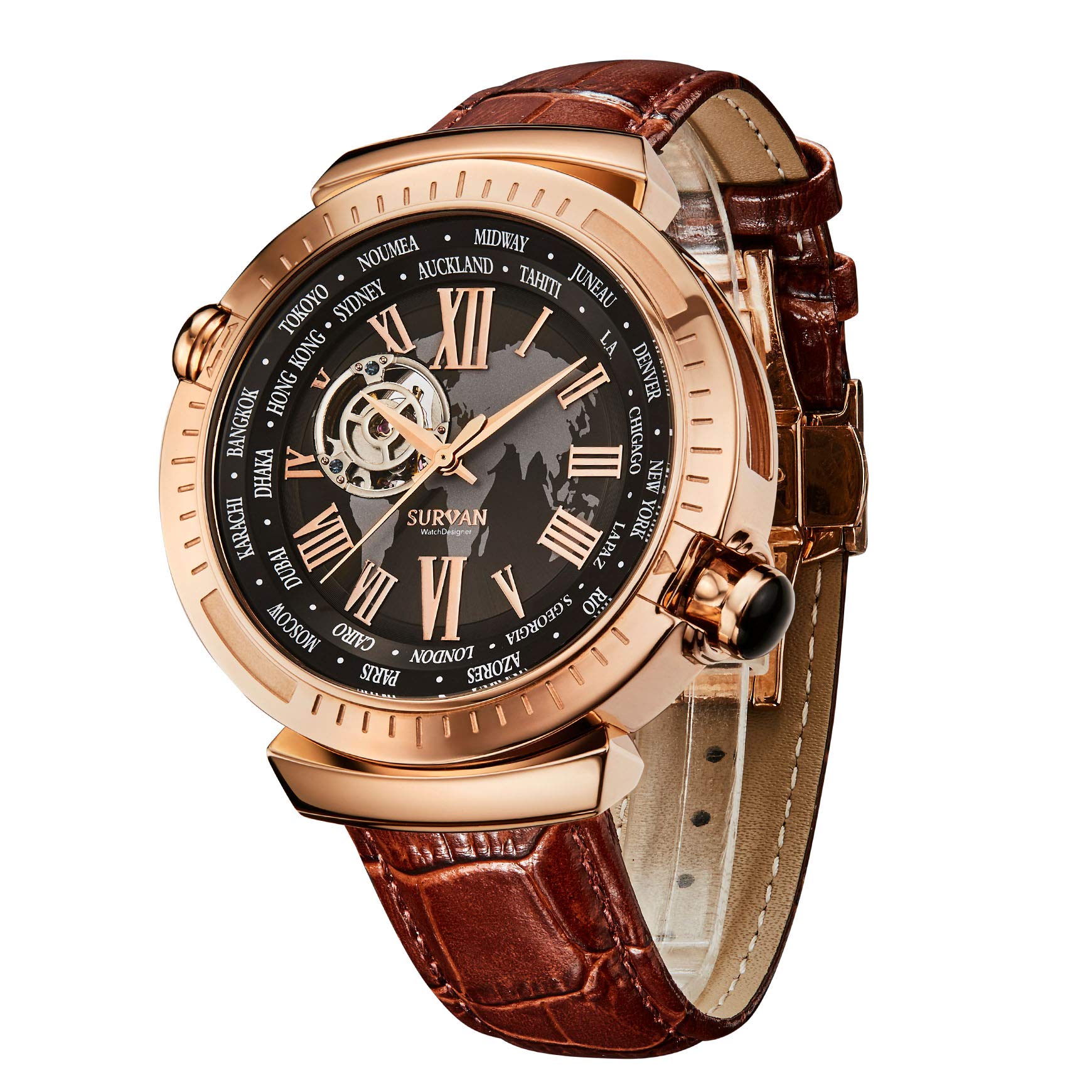 **Automatic Watches for Men - Leather Strap Mechanical Watch with Water Resistant Skeleton Design, Self-Winding (No Battery Needed) - Perfect for Business, Casual & Formal Wear**