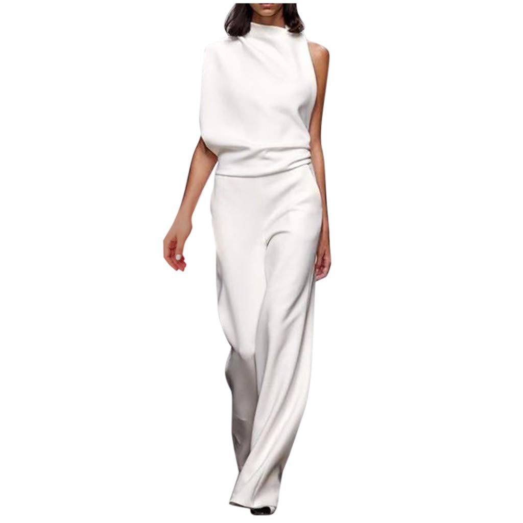 Eaktool Women's One Shoulder Jumpsuit - Elegant Plain Wide Leg Long Playsuit Romper for Party, Wedding & Evening Wear | Fashionable One-Shoulder Jumpsuit for Women