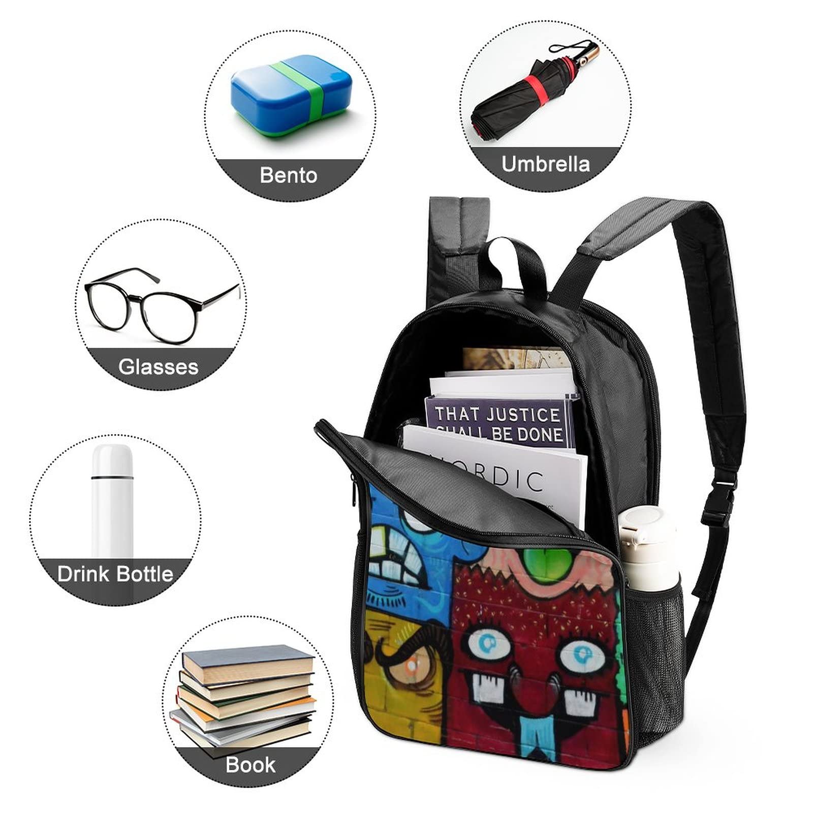 Urban Graffiti Print Backpack for Teens - Stylish Double-Sided Casual Daypack for School, Travel & Hiking - Durable Unisex Rucksack Perfect for College, Commuting & Outdoor Adventures