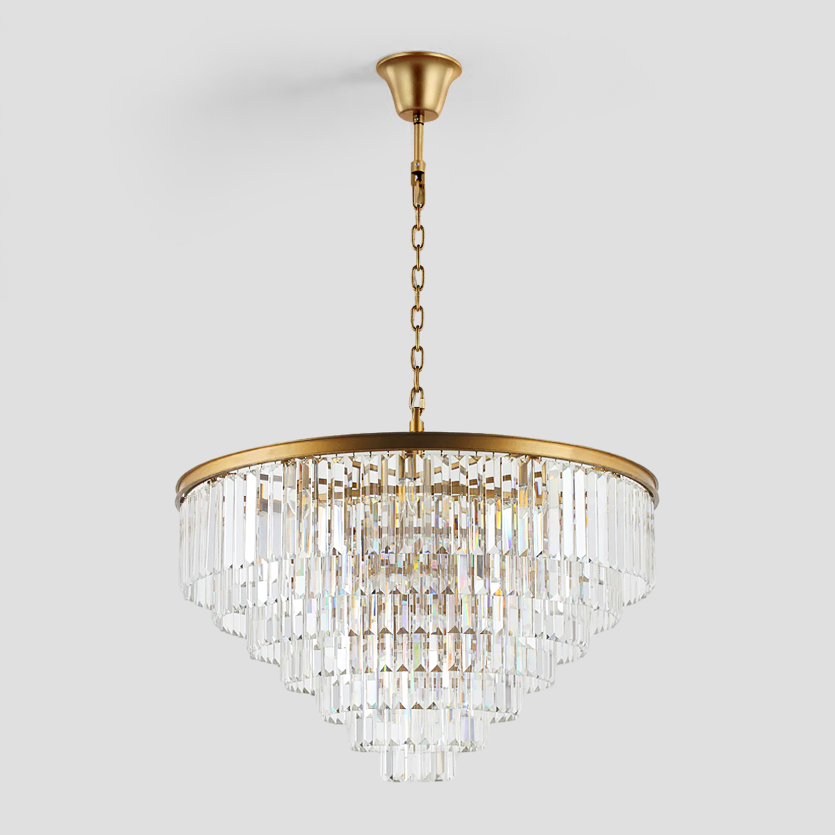 Falria Multi-Tier Clear & Smoke Crystal Round Chandelier - Elegant Ceiling Light Fixture for Dining Room, Living Room, Bedroom, and Wedding Decor