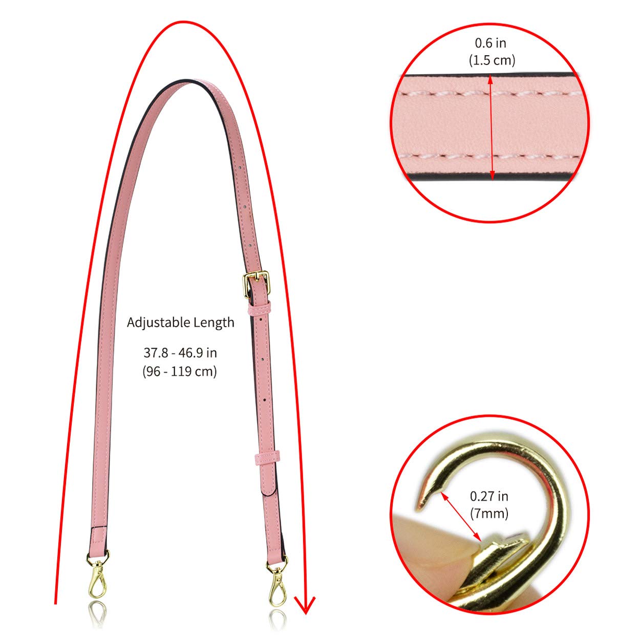 Allzedream Genuine Leather Purse Strap Replacement - Adjustable Crossbody Handbag Strap for Women, Long Shoulder Bag Strap - Perfect for Daily Use, Travel & Shopping