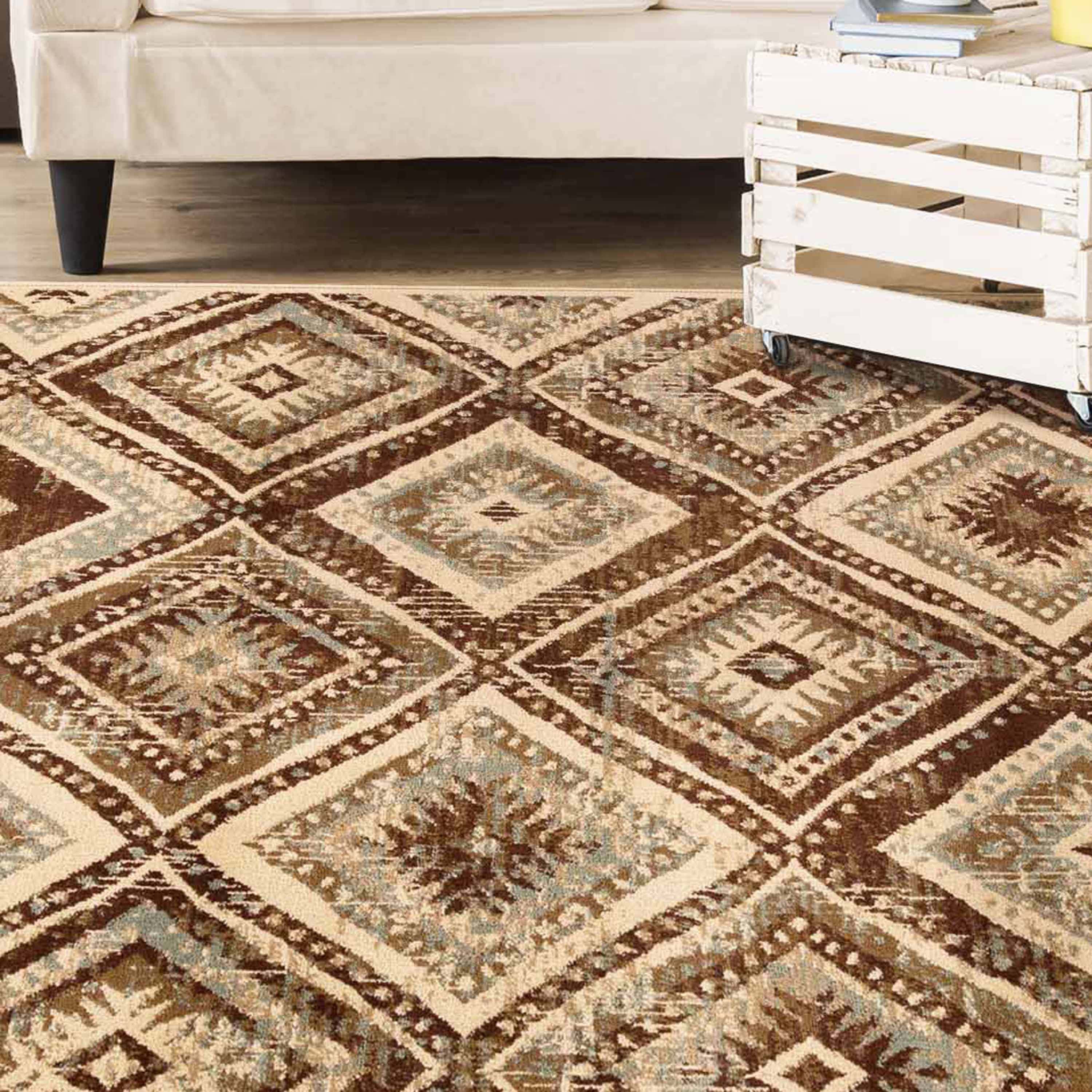 Southwestern Farmhouse Diamond Pattern Indoor Area Rug & Runner - Perfect for Living Room, Bedroom, or Entryway Decor