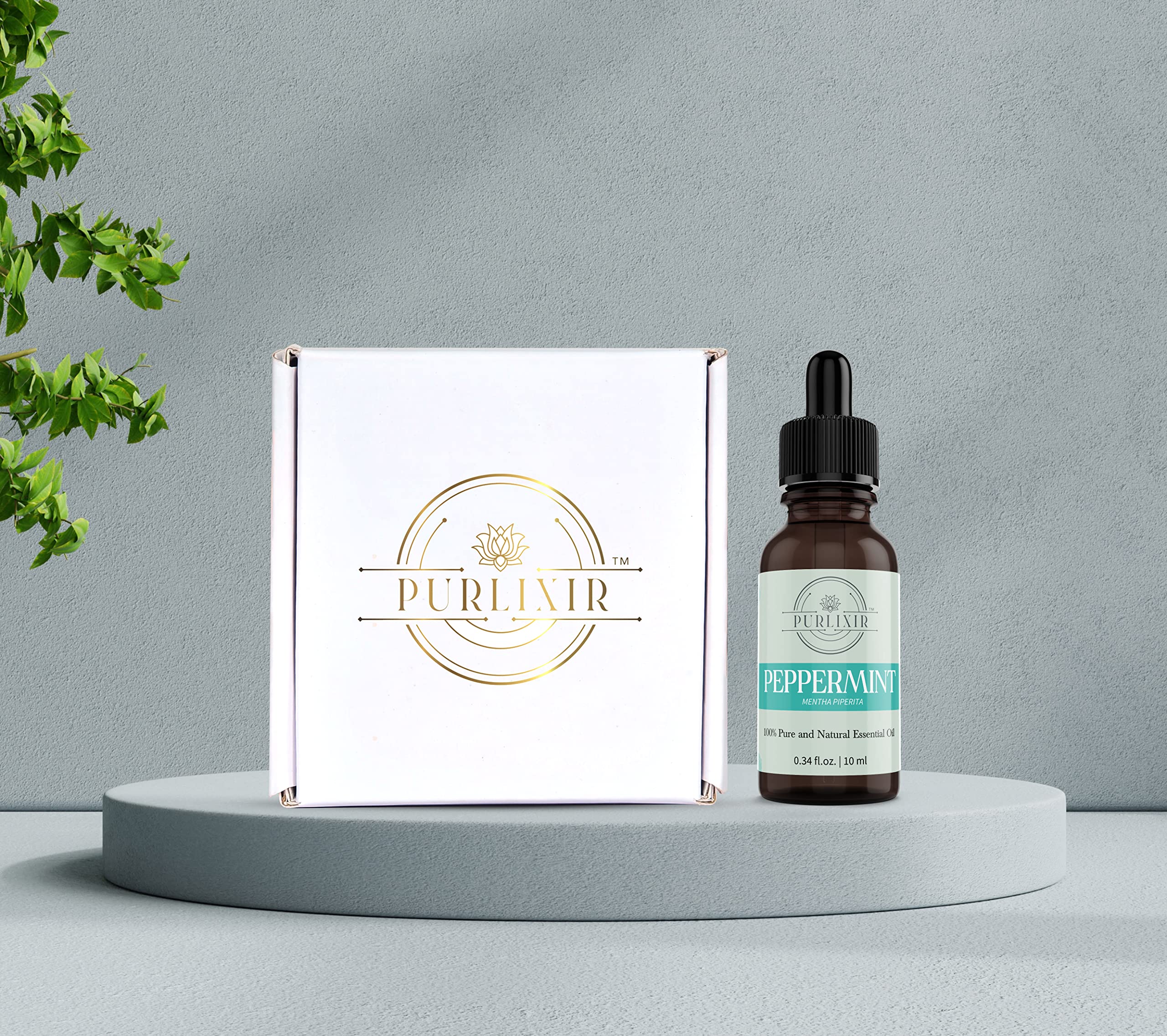 Purlixir 100% Pure Natural Organic Peppermint Essential Oil - 10ml | Stimulates Healthy Skin, Hair & Scalp | Cooling & Refreshing Care for Face & Body | Perfect for Aromatherapy, Massage & DIY Beauty Products