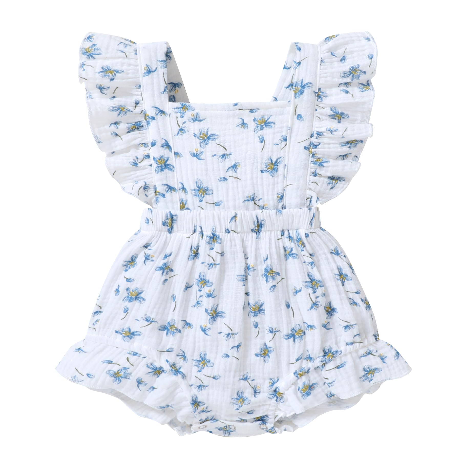 YOUNGER TREE Toddler Baby Girl Ruffled Sleeveless Romper - Soft Cotton Linen Summer Jumpsuit for Girls 0-24 Months | Perfect for Playdates, Beach Outings & Family Photos