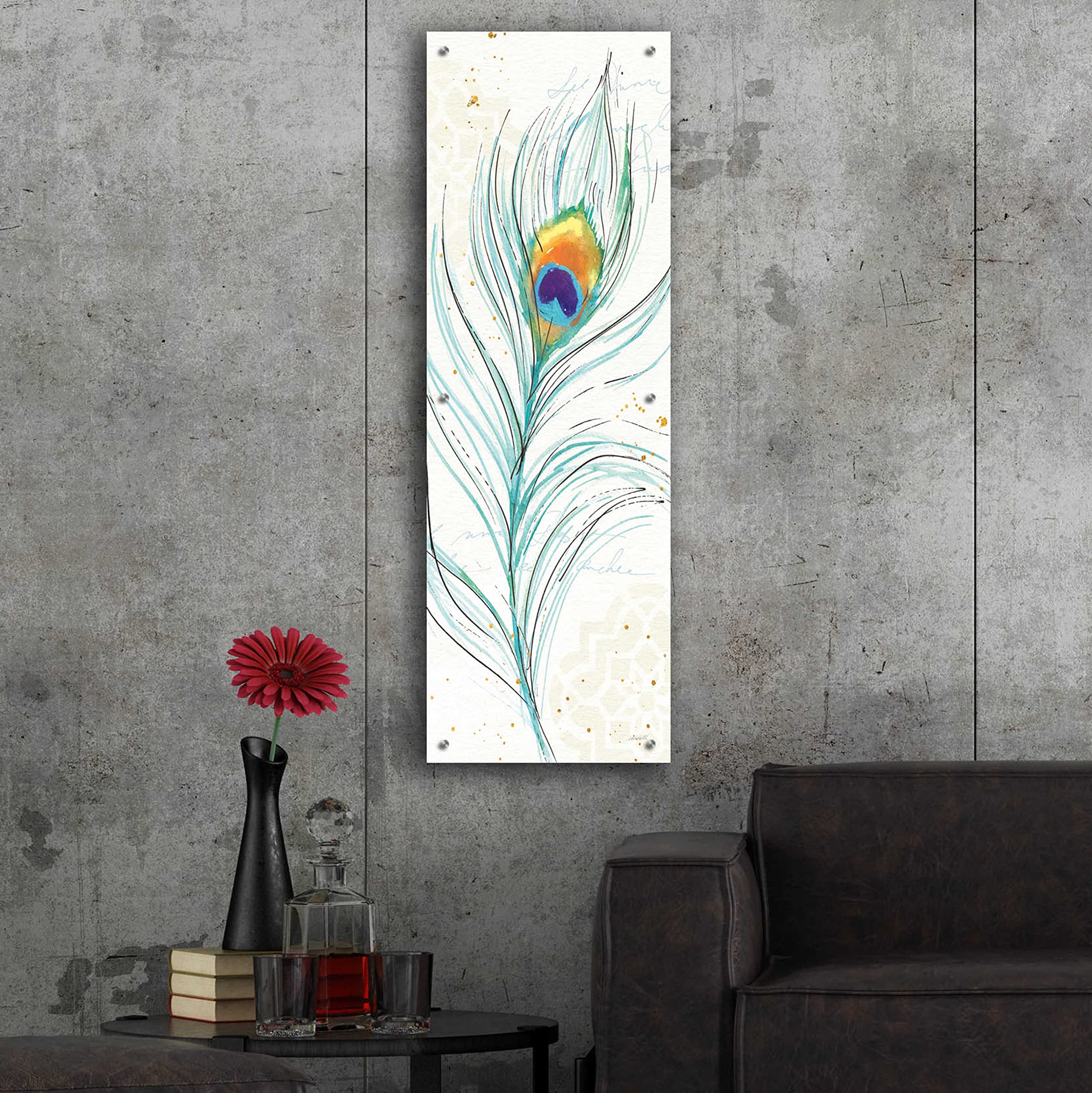 Peacock Garden V by Ann Tavoletti - Stunning 16x48 Inch Acrylic Glass Wall Art Decor | Vibrant Peacock Painting for Living Room, Bedroom & Office Wall Decor