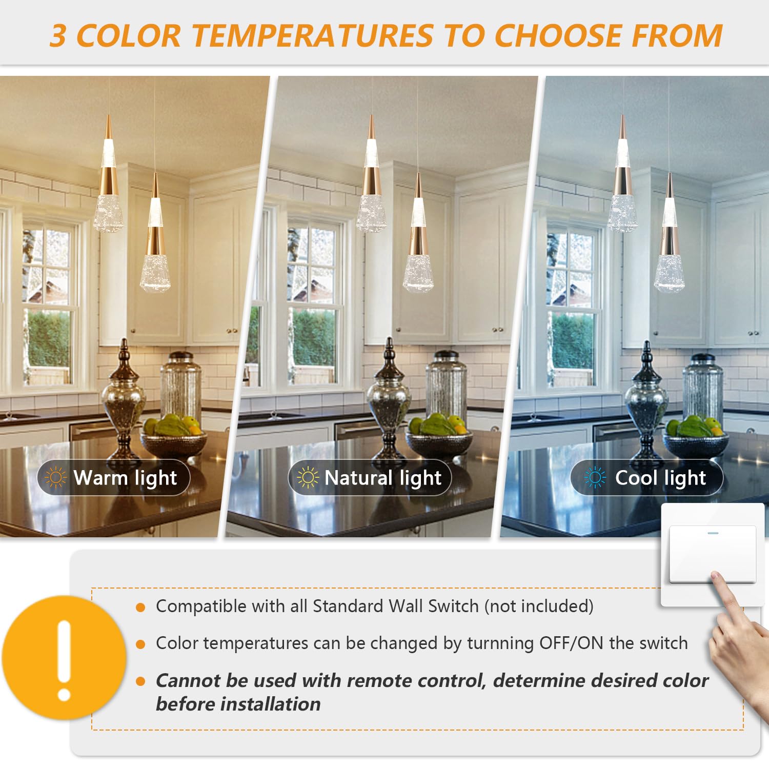 Modern Gold LED Pendant Lights 3-Pack - Kitchen Island & Dining Room Lighting