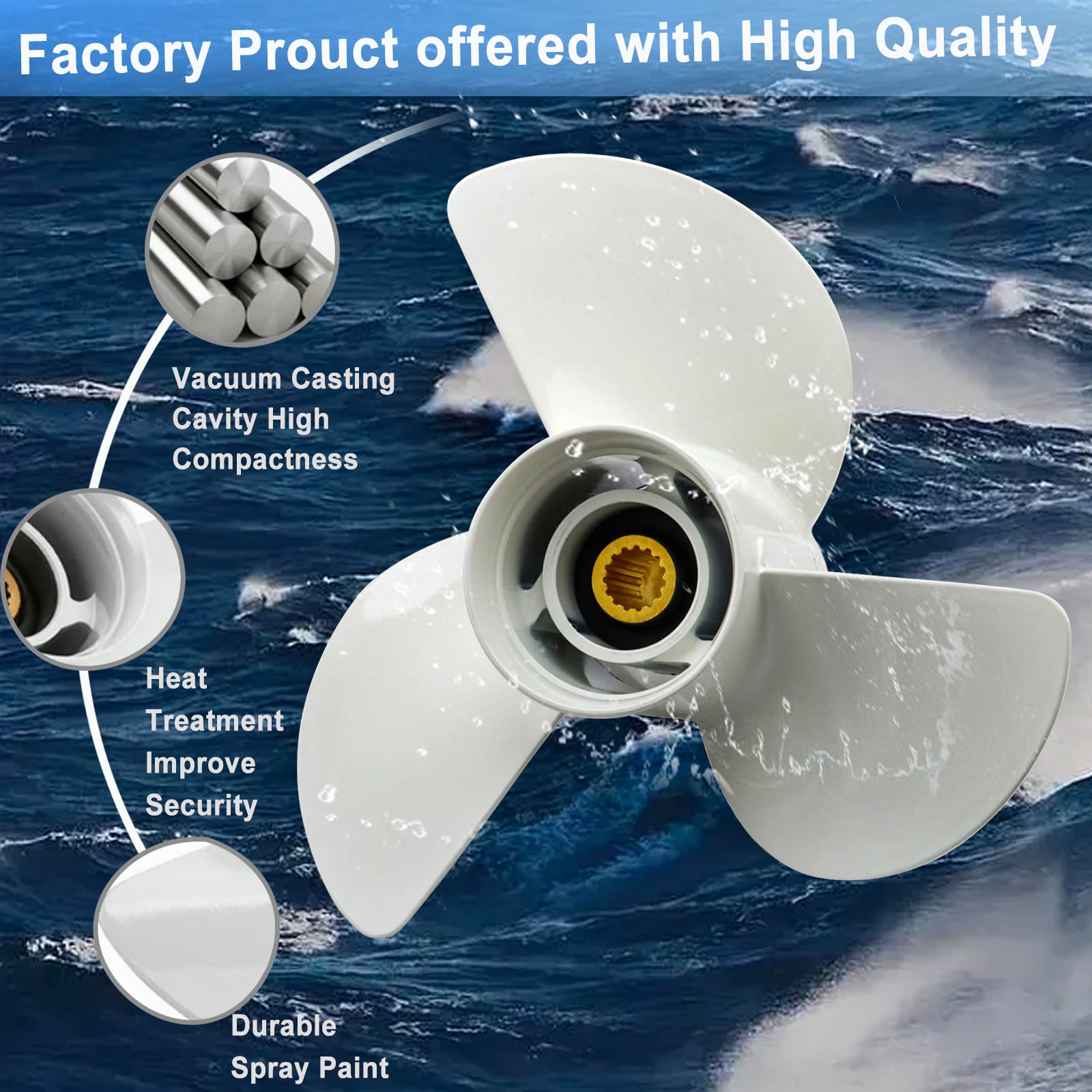 High-Performance 3-Blade Outboard Propeller for Yamaha Engines 60HP-130HP | 15 Tooth RH | White | Perfect for Fishing, Boating & Water Sports