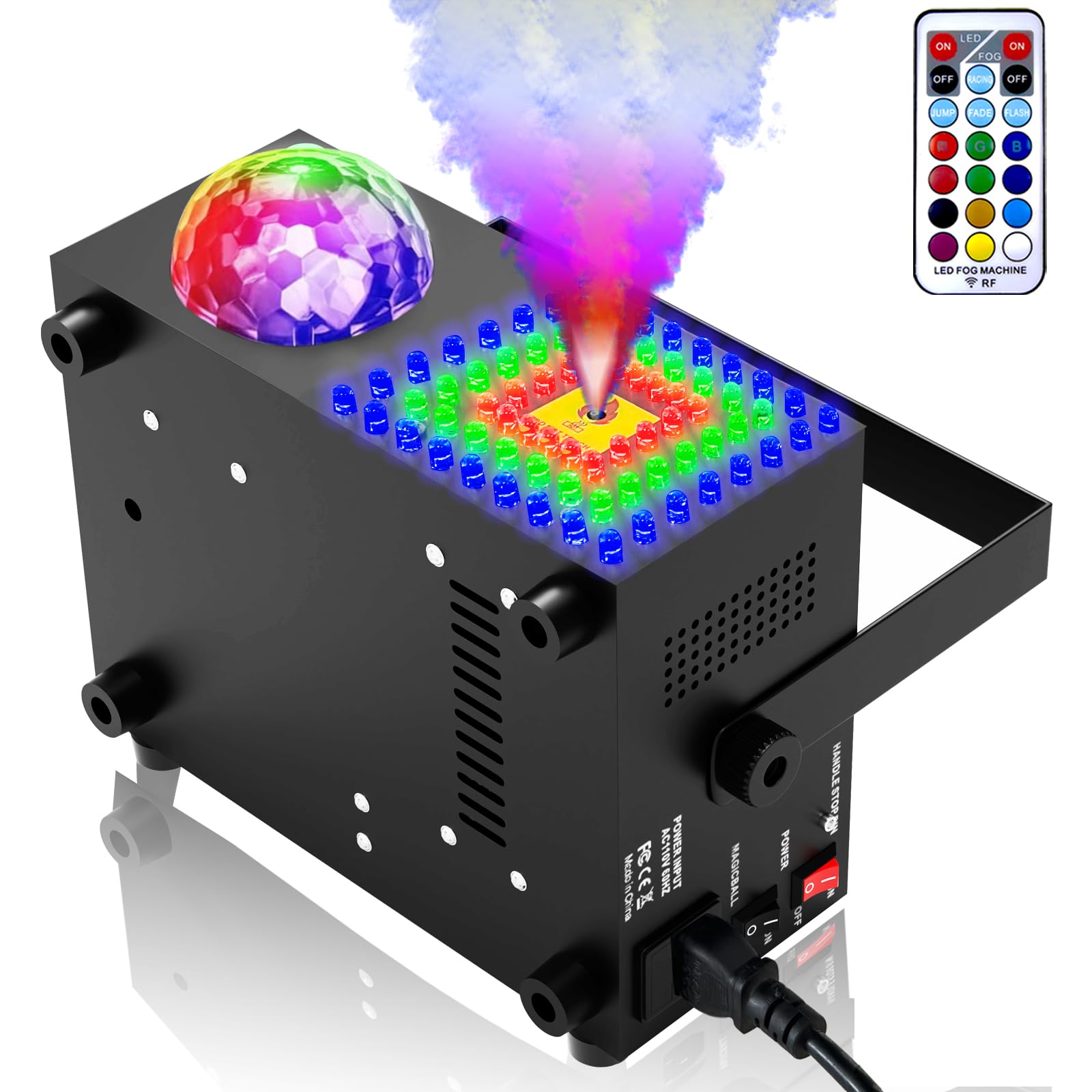 IMONE 2-in-1 Horizontal & Vertical Fog Machine with Disco Ball & 72 LED Lights - Remote Control Smoke Machine for Halloween, DJ Parties, Weddings, Stage Shows (Indoor/Outdoor Use)