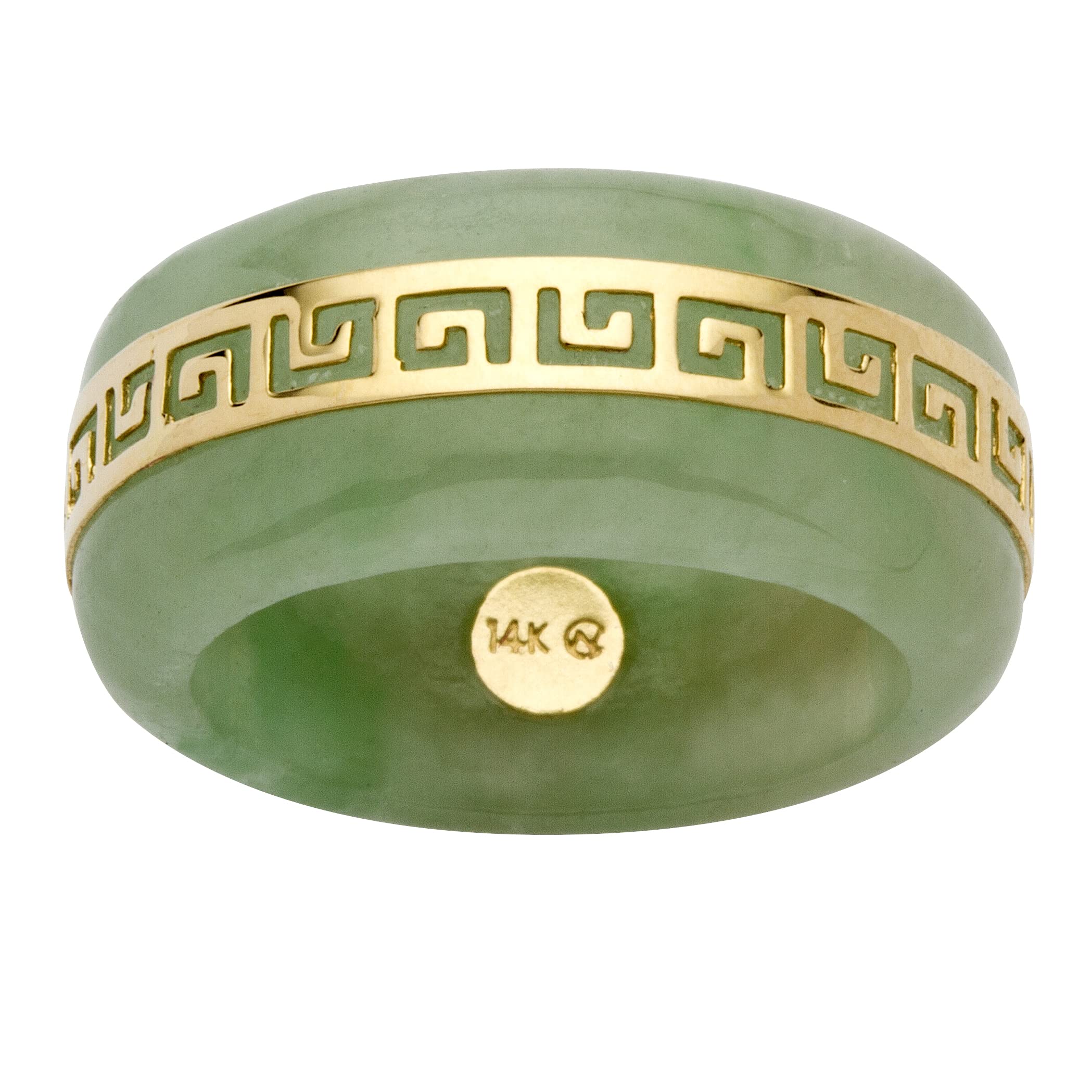14K Yellow Gold Round Genuine Green Jade Greek Key Ring – Elegant Jewelry for Women, Perfect for Gifts, Weddings, and Special Occasions