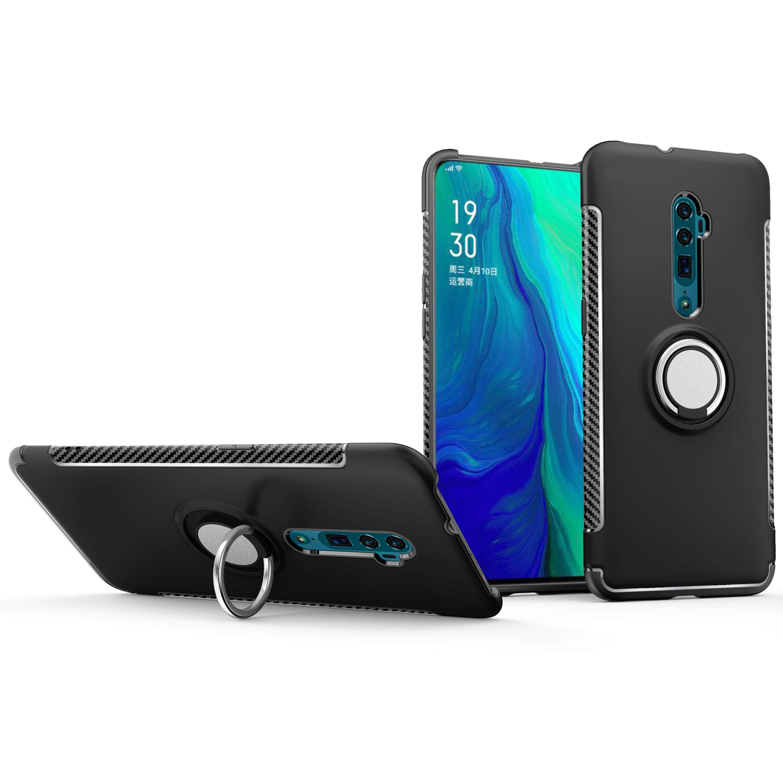 Magnetic Car Bracket Protective Case for Oppo Reno 10x Zoom CPH1919 - Shockproof Phone Cover with Strong Hold for Car Mount - Perfect for Driving, Commuting & Outdoor Activities (Black)