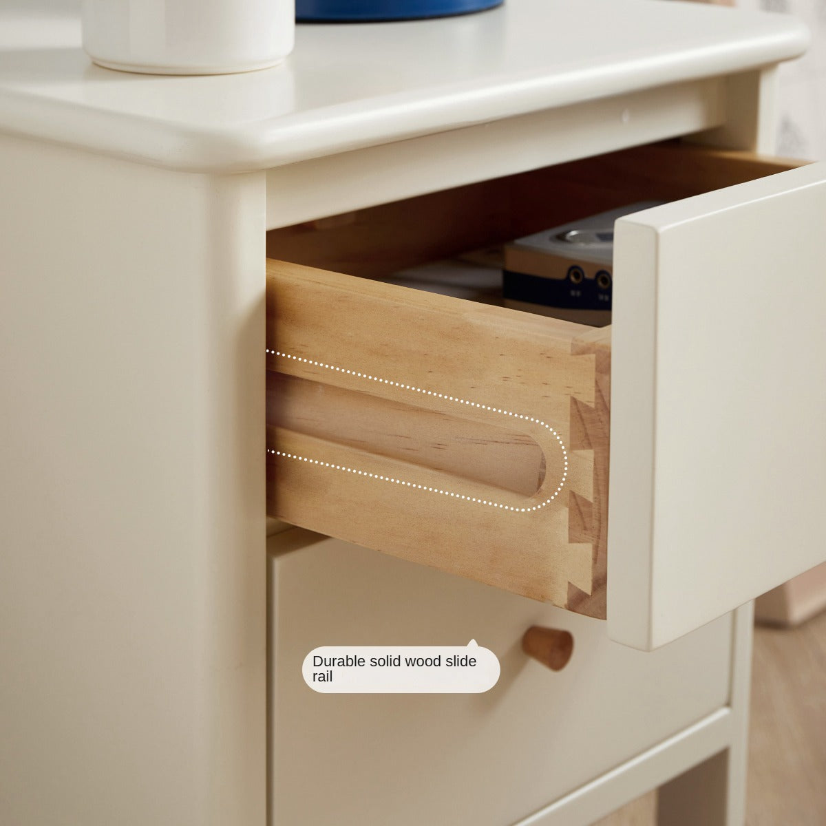 Premium White Beech Solid Wood Nightstand - Elegant Bedside Table for Bedroom, Guest Room & Nursery - Durable & Stylish Storage Solution