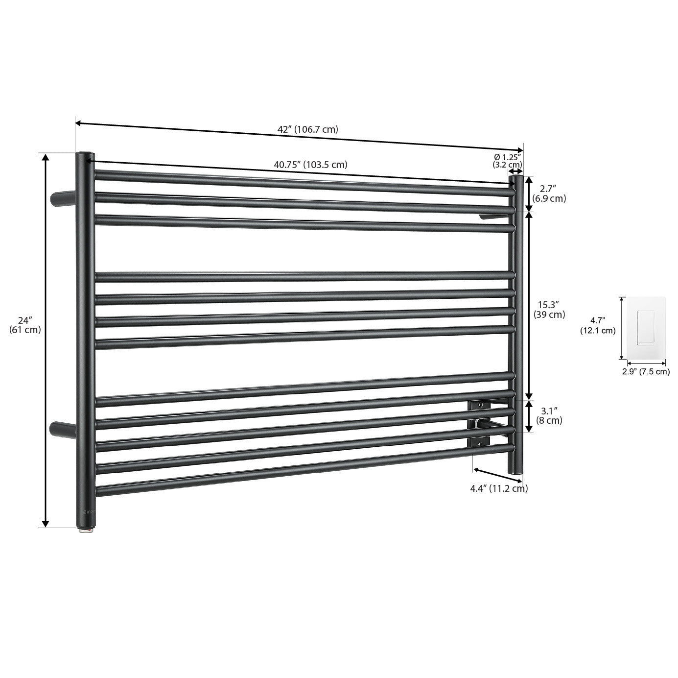 Ancona Amplia Dual 12 Bar Hardwired & Plug-in Heated Towel Warmer - Matte Black with WiFi Timer - Perfect for Bathroom, Spa & Luxury Home Use