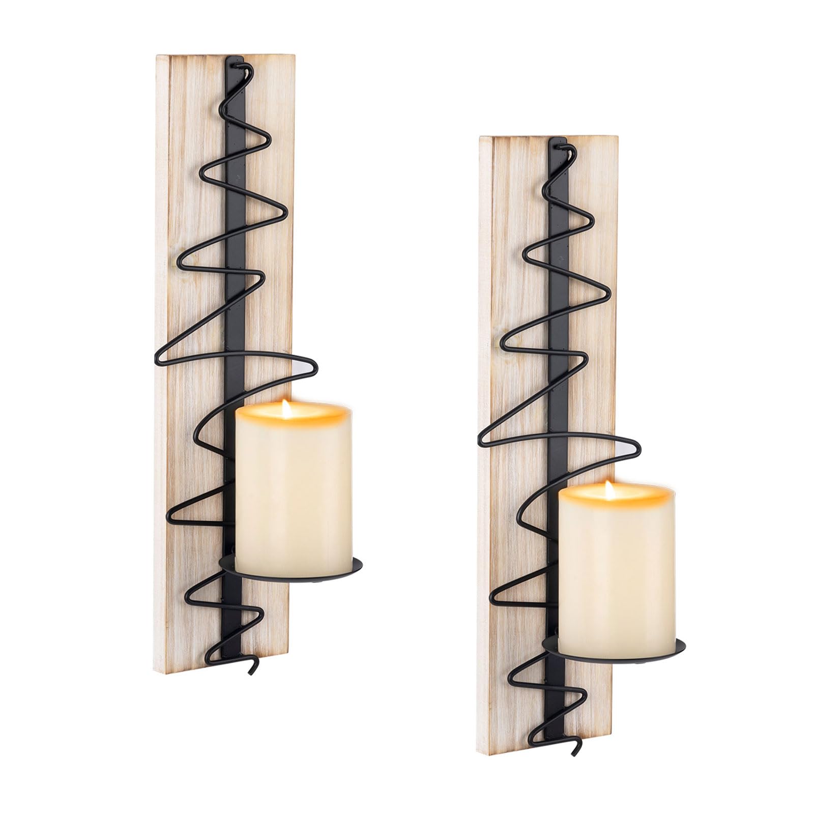 Rustic Wood Wall Candle Sconce Set of 2 - Farmhouse Wall Mounted Candle Holders for Living Room, Bathroom & Dining Room Decor - Perfect for Cozy Home Ambiance & Romantic Dinner Lighting