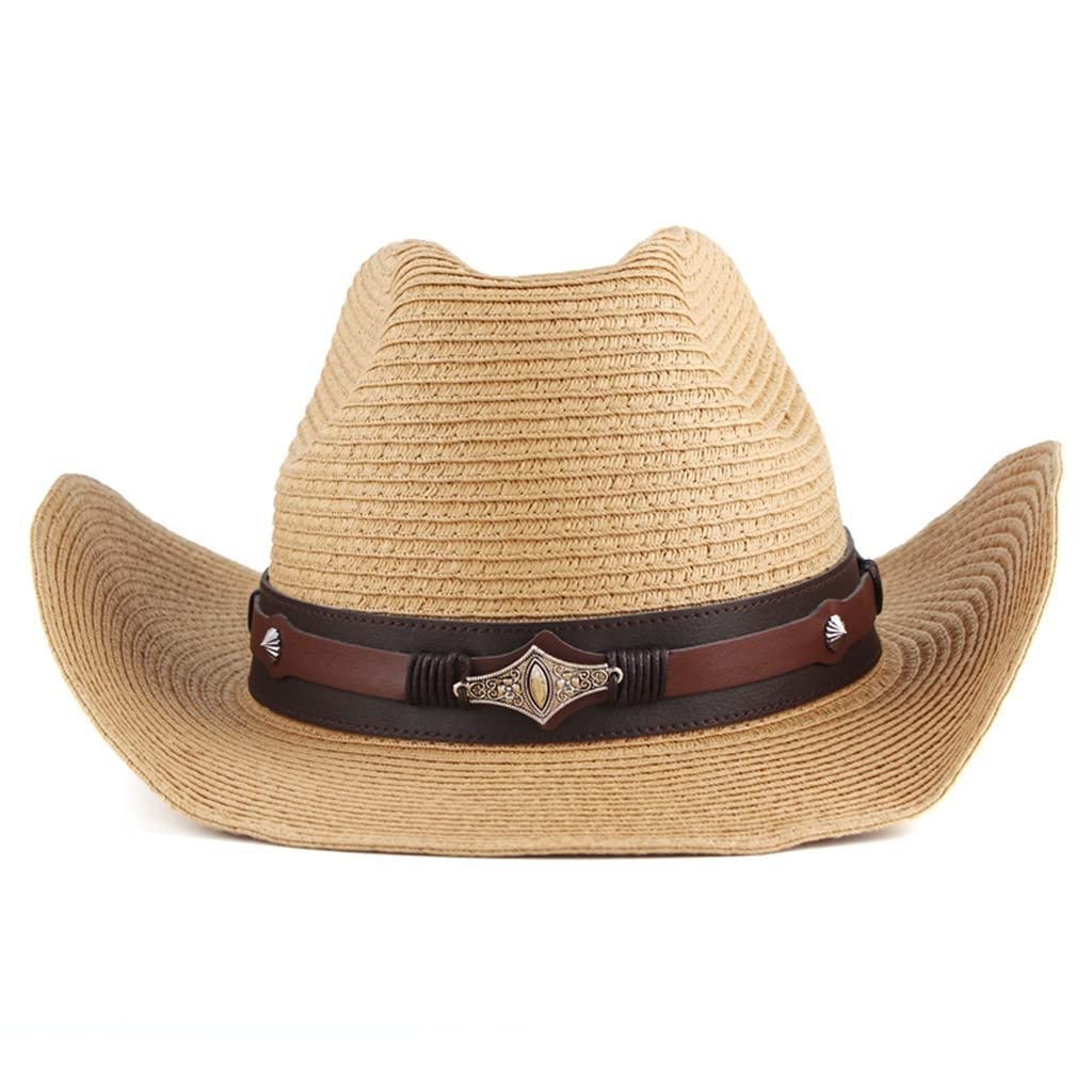 Stylish Unisex Cowboy Jazz Sun Hat for Men & Women - Wide Brim Straw Hat for Outdoor Activities (57-58cm) - Perfect for Beach, Gardening, and Summer Festivals