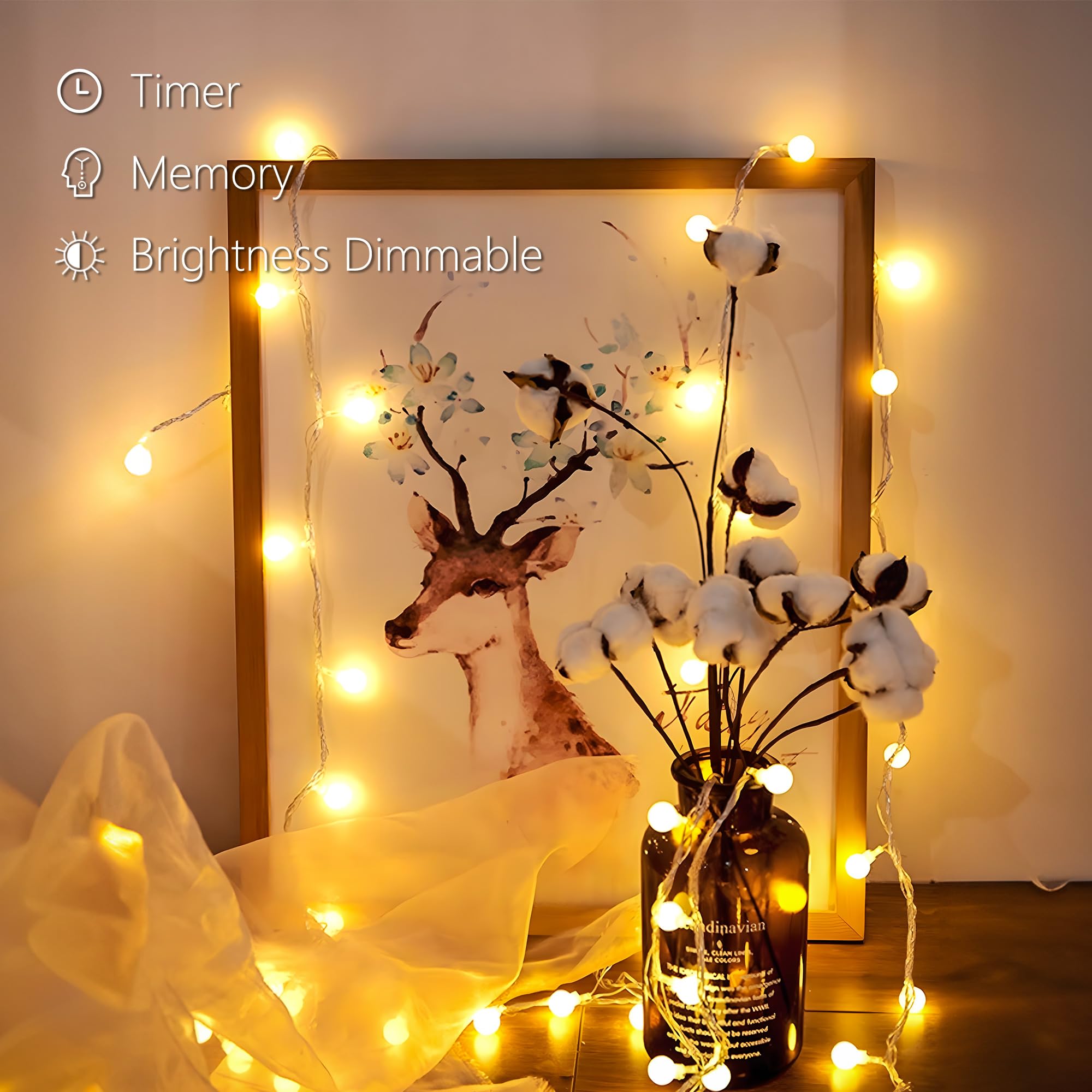 BrizLabs 33ft 100 LED Globe String Lights with Remote - 8 Modes Warm White Connectable Fairy Lights for Indoor Outdoor Decor, Camping, Backyard, Patio, Party & Wedding Decoration | Perfect for Creating Cozy Ambiance in Bedrooms, Gardens and Special Events