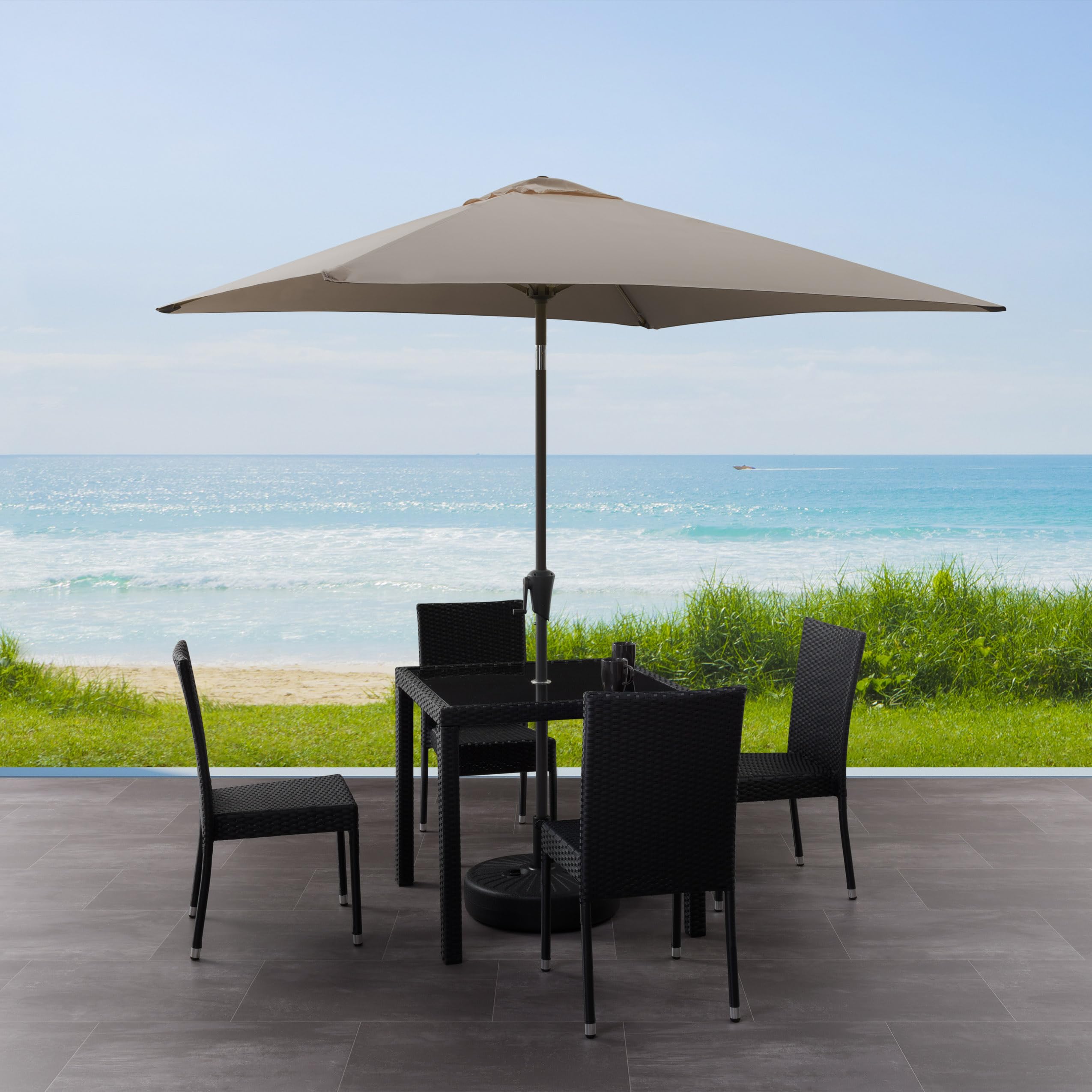 CorLiving PPU-330-U Outdoor Patio Umbrella in Sand Gray - UV Protection & Wind Resistant for Garden, Poolside, and Backyard Relaxation