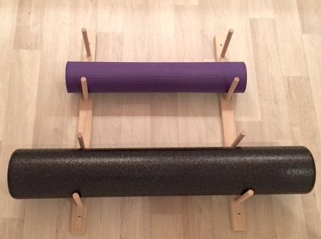Premium Wooden Foam Roller & Yoga Mat Storage Rack - Holds 4, 8, or 12 Mats/Rollers - Modular Wall Mount System with Easy Installation Hardware - Perfect for Home Gym, Yoga Studio & Fitness Room Organization