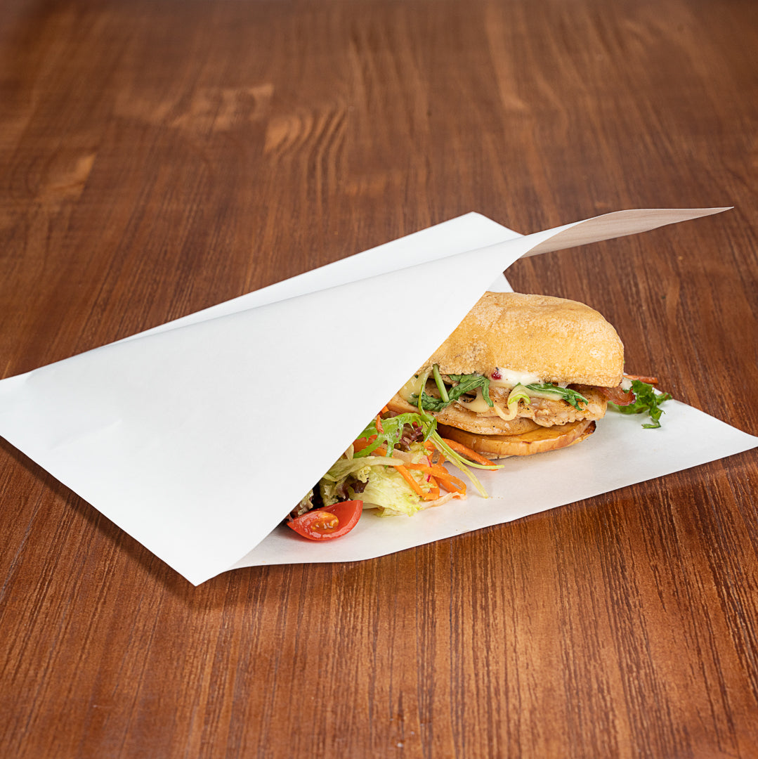 White Greaseproof Paper Bags - Large Double Open Design (10x9 Inches) - 100 Count Box - Perfect for Bakery, Takeout & Food Storage