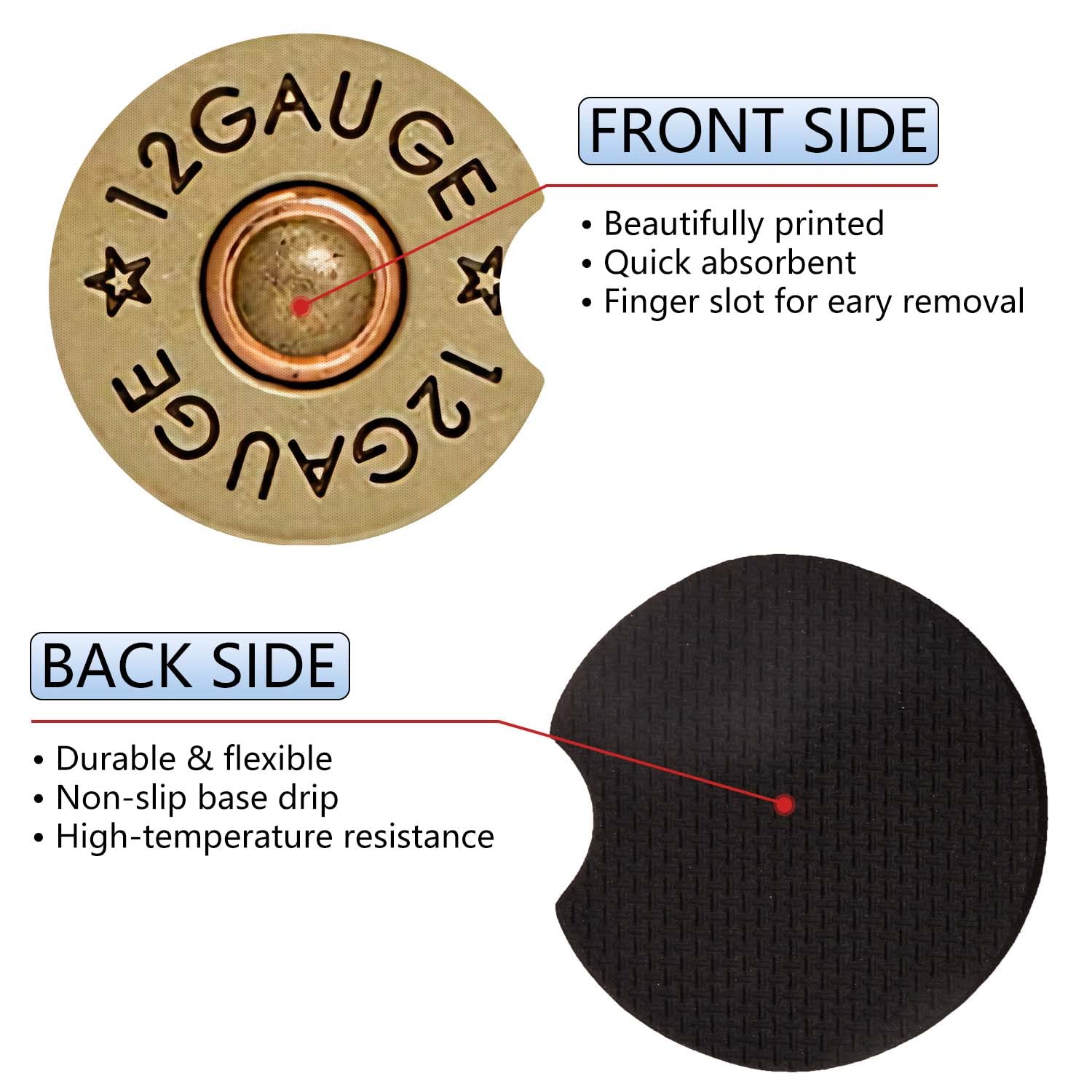 Jupswan 2-Pack Bullet-Shaped Car Cup Holder Coasters - Absorbent Brass & Rubber Design, Fun Automotive Accessories for Father's Day Gift - Perfect for Trucks, SUVs, and Daily Commute