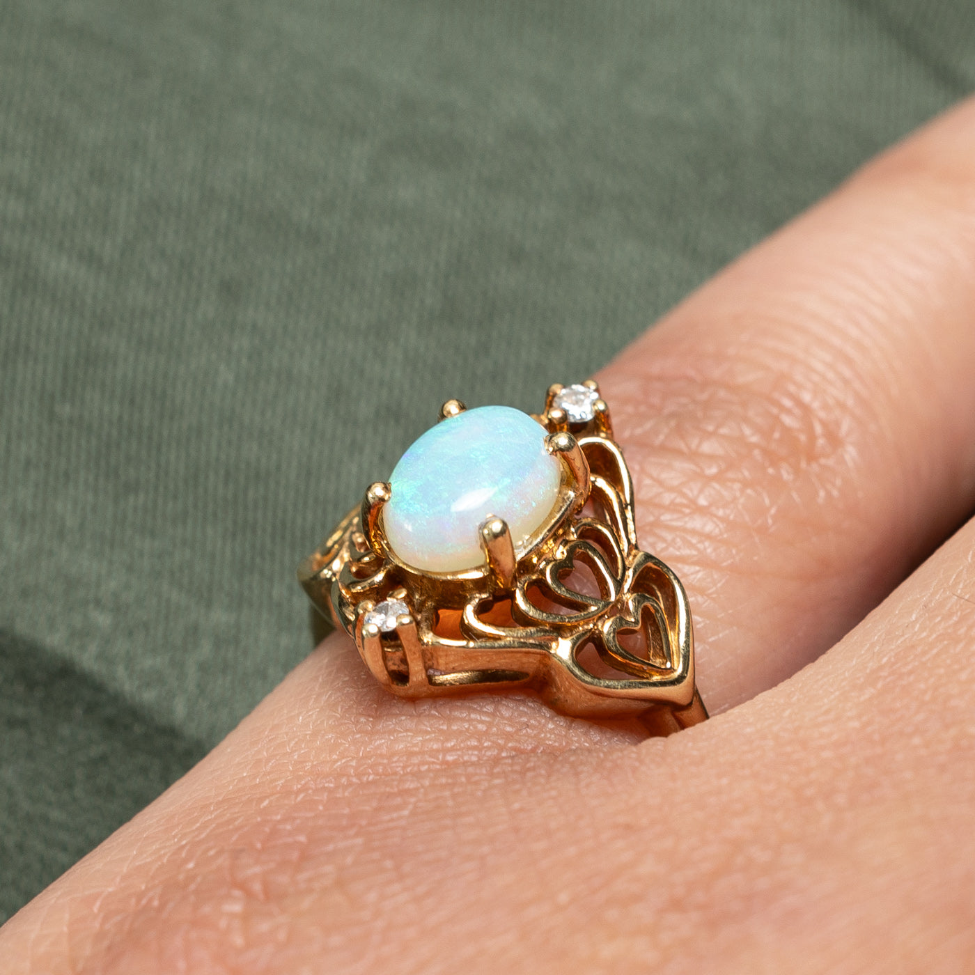 Elegant Oval Opal Heart Cocktail Ring - 1.00ct Opal with 0.04ctw Diamond Accents - Size 5.25 - Perfect for Evening Parties, Date Nights & Special Occasions