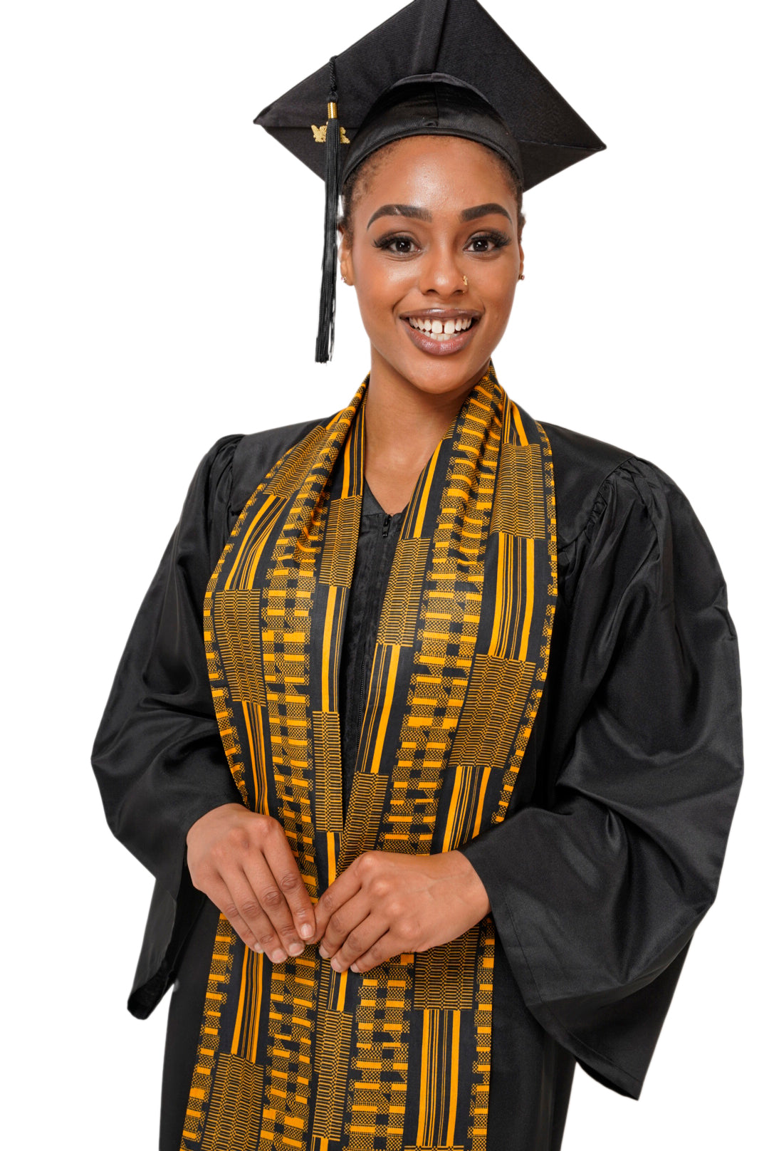 Authentic Gold Kente African Print Graduation Stole - Traditional Ghanaian Sash for Graduation Ceremonies, Cultural Events & African Heritage Celebrations