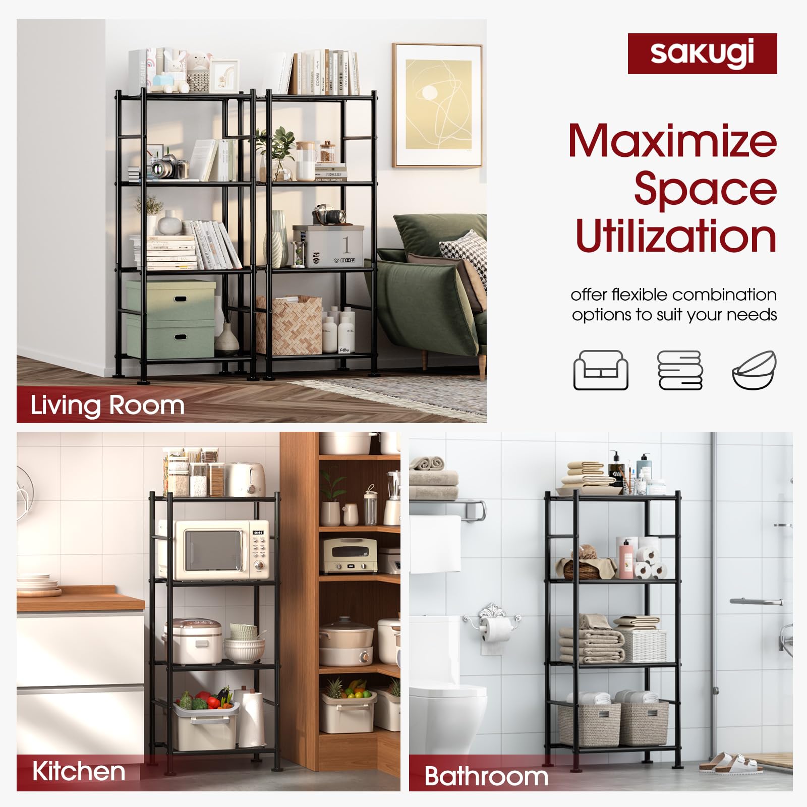4-Tier Heavy Duty Metal Storage Shelves - 18.4