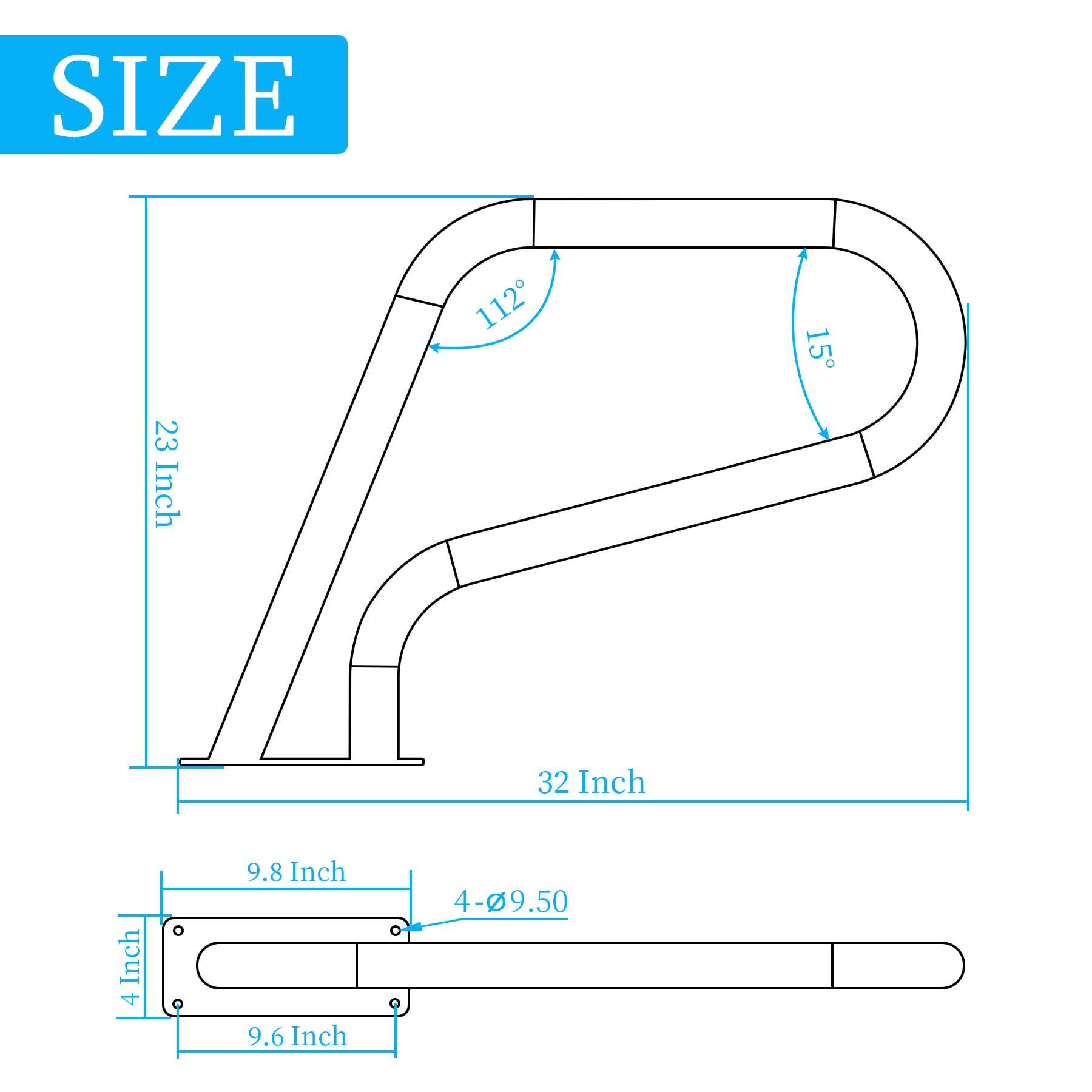 304 Stainless Steel Pool Handrails 32x23 - Rustproof Swimming Pool Safety Railing with Blue Grip Cover, Quick Mount Base Plate & Accessories - Perfect for Inground & Above Ground Pools, Backyard Safety & Easy Pool Entry/Exit