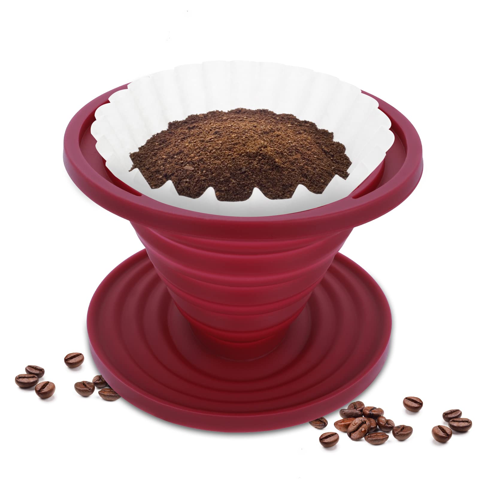 Prasacco Collapsible Silicone Pour Over Coffee Maker - Portable Reusable Coffee Dripper Filter for Camping, Backpacking, Home & Office Use | Perfect for Outdoor Adventures and Daily Brewing