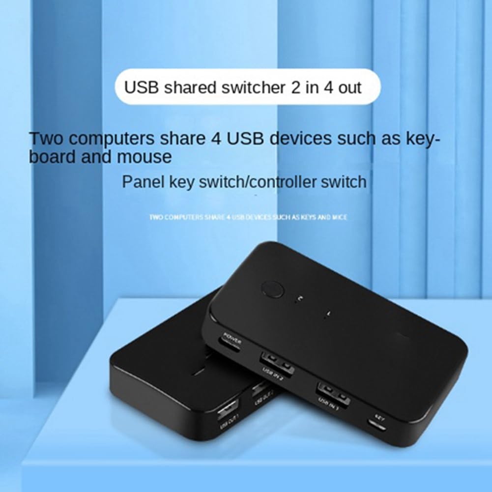 Axaooqeld 4-Port USB KVM Switch Hub - 2 Input 4 Output USB 2.0 Adapter for Laptop, Printer, Keyboard, Mouse & Monitor - Perfect for Home Office & Multi-Device Workspace Setup