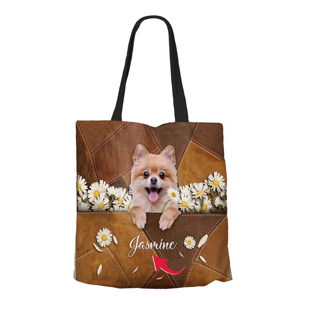 Personalized Daisy Dog Tote Bag for Women - Cute Pomeranian Pet Lover Gift, Dog Mom Shoulder Handbag Y0403-2.9 - Perfect for Dog Parks, Beach Outings & Shopping Trips
