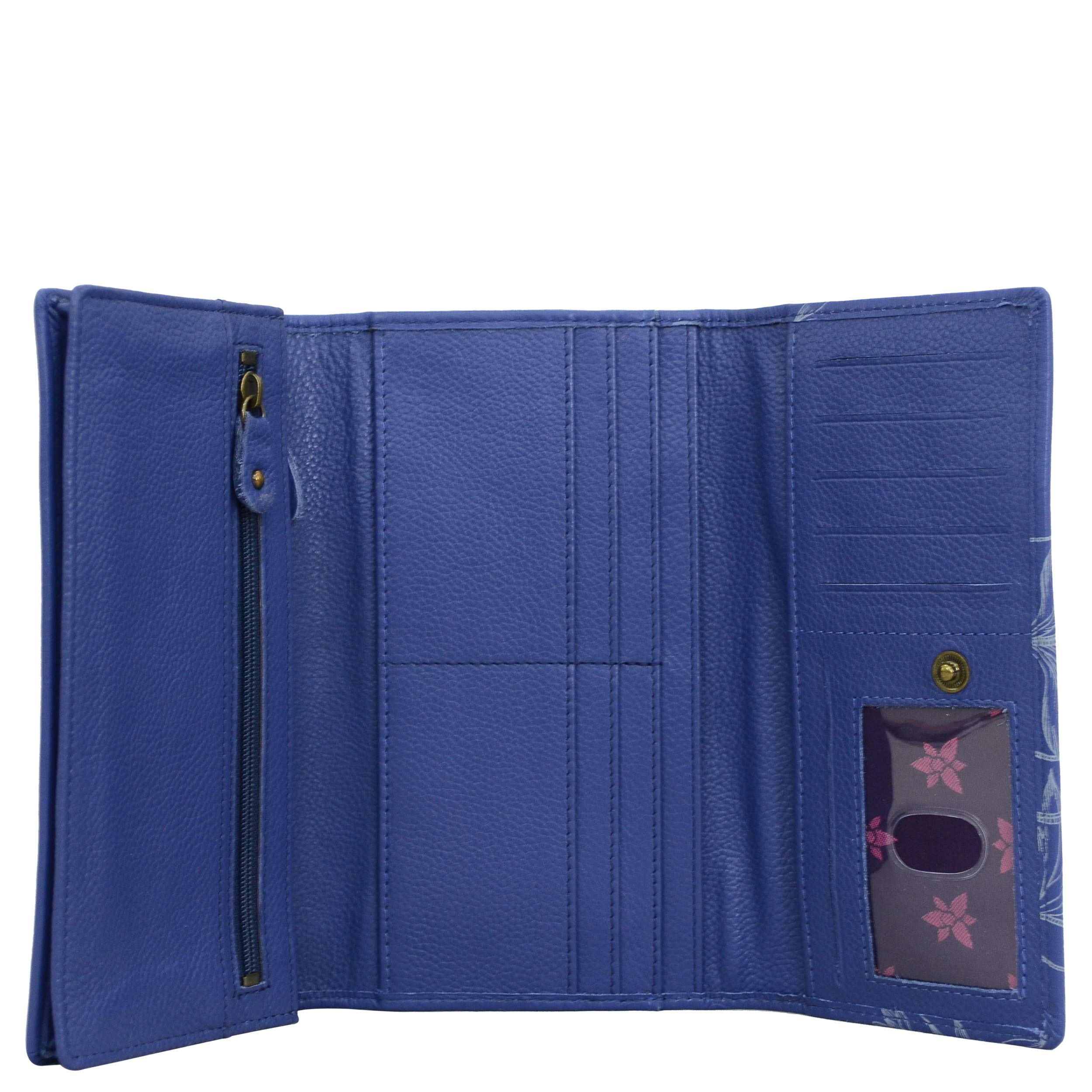 Anuschka Women's Original Hand-Painted Genuine Leather RFID Blocking Wallet - Stylish Three Fold Design for Credit Cards, Cash & ID - Perfect for Travel, Shopping & Everyday Use