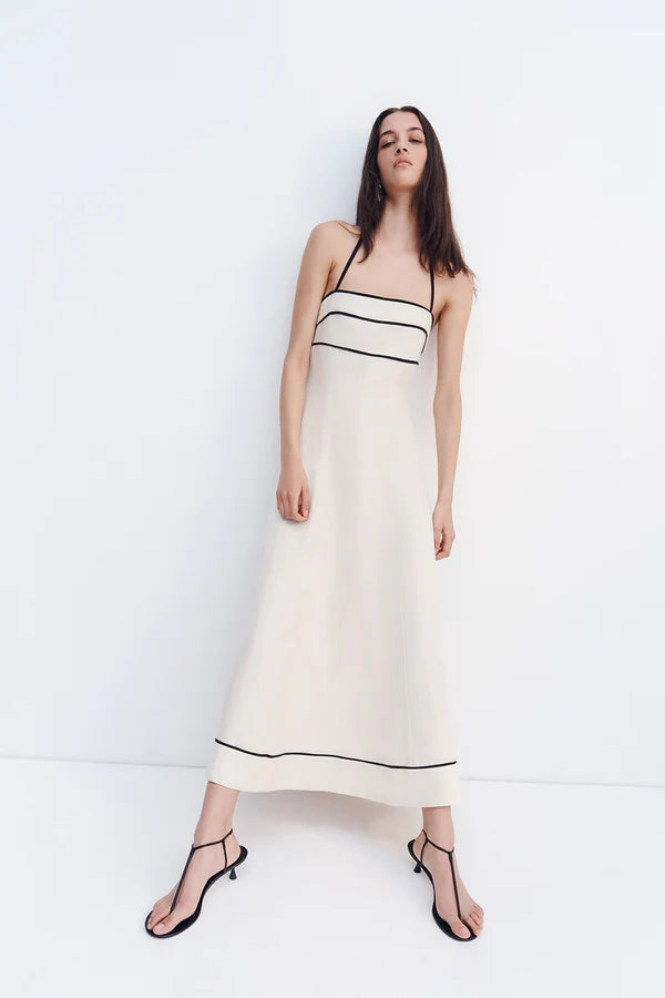 Billie Contrast Panelled Midi Dress for Women | Flattering A-Line Summer Dress | Perfect for Brunch, Weddings & Office Wear