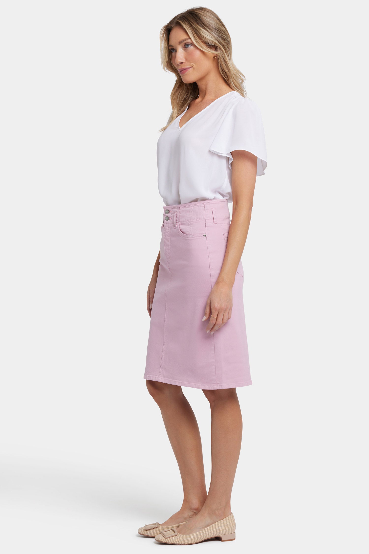 High Waist Skirt Pink Nectar - Women's Flattering A-Line Midi Skirt for Casual & Office Wear | Perfect for Spring & Summer Outfits
