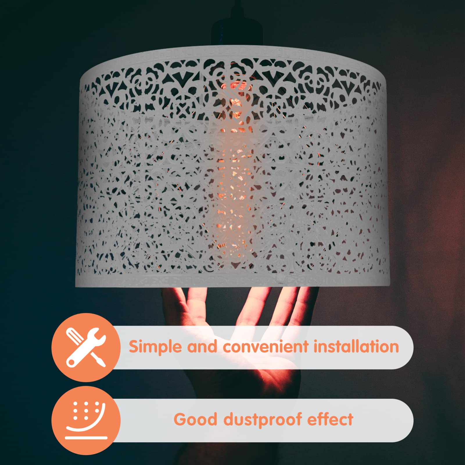 Beaupretty Iron Metal Drum Lamp Shade - Hollow-Out Shadow Light Cover with Clip-On Guard for E27 E14 Bulbs - Replacement for Table, Floor & Wall Lamps - Perfect for Living Room, Bedroom & Office Lighting Decor (White)