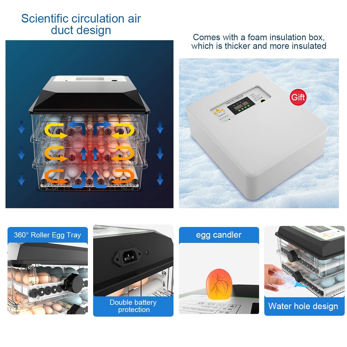 96 Egg Incubator Automatic Digital Poultry Hatcher with Egg Candler & Auto Turner - 96 Eggs Capacity for Chicken, Duck, Quail Eggs - Perfect for Home Farming, Poultry Breeding & Classroom Education