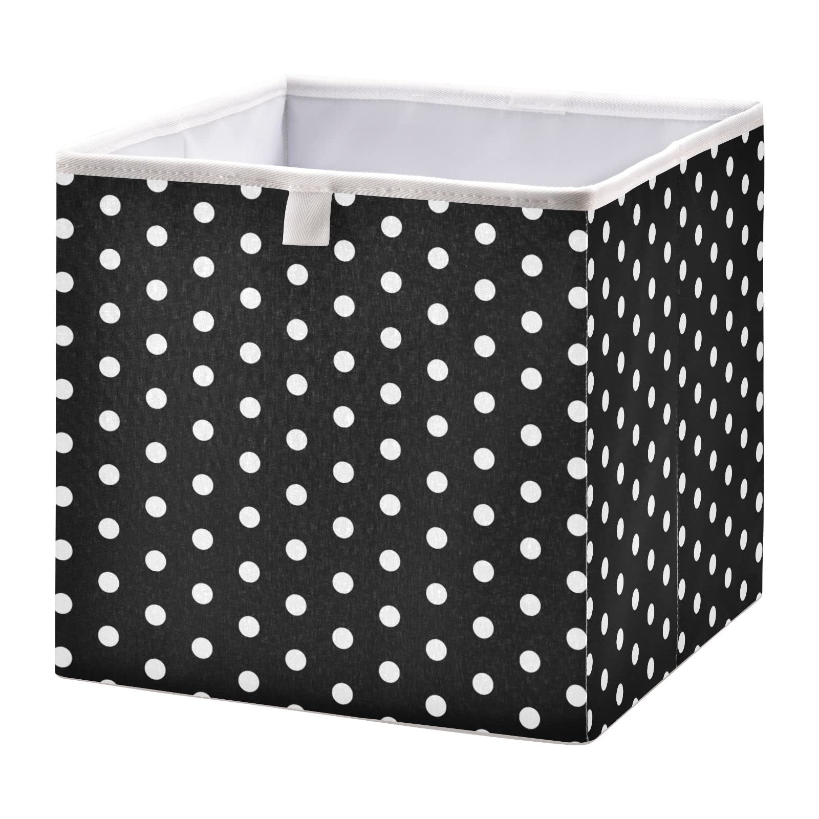Ollabaky White Polka Dots Foldable Fabric Storage Cube Bin with Handle - Closet Organizer, Nursery Toy Storage, Shelving Basket for Home & Office Organization