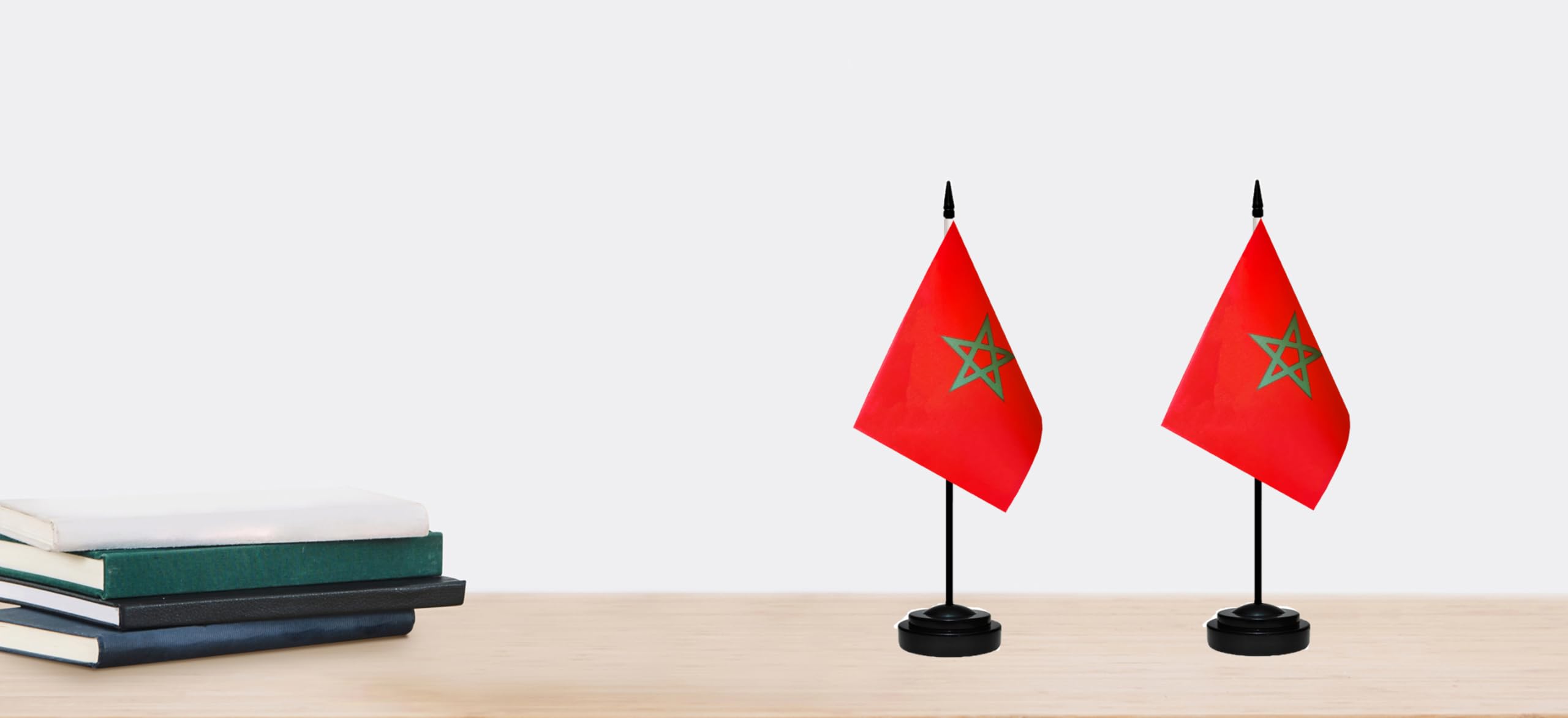 Premium Miniature Morocco Flag Set - 2 Pack Small Desk Flags with 13