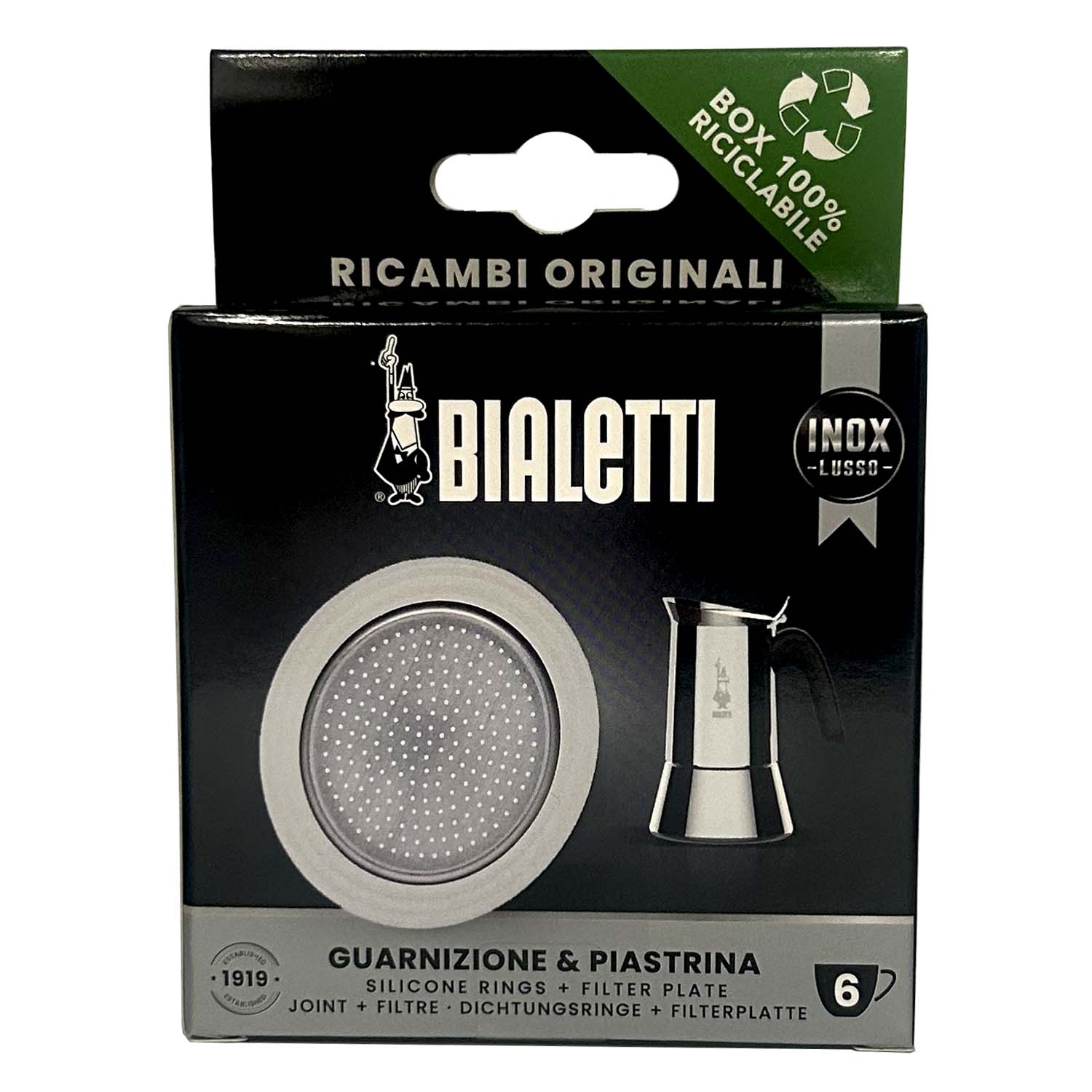 Bialetti SS 6 Cup Replacement Rubber Gasket & Filter #303443 - Compatible with Moka Pots - Durable Seal for Perfect Coffee Brewing at Home or Office