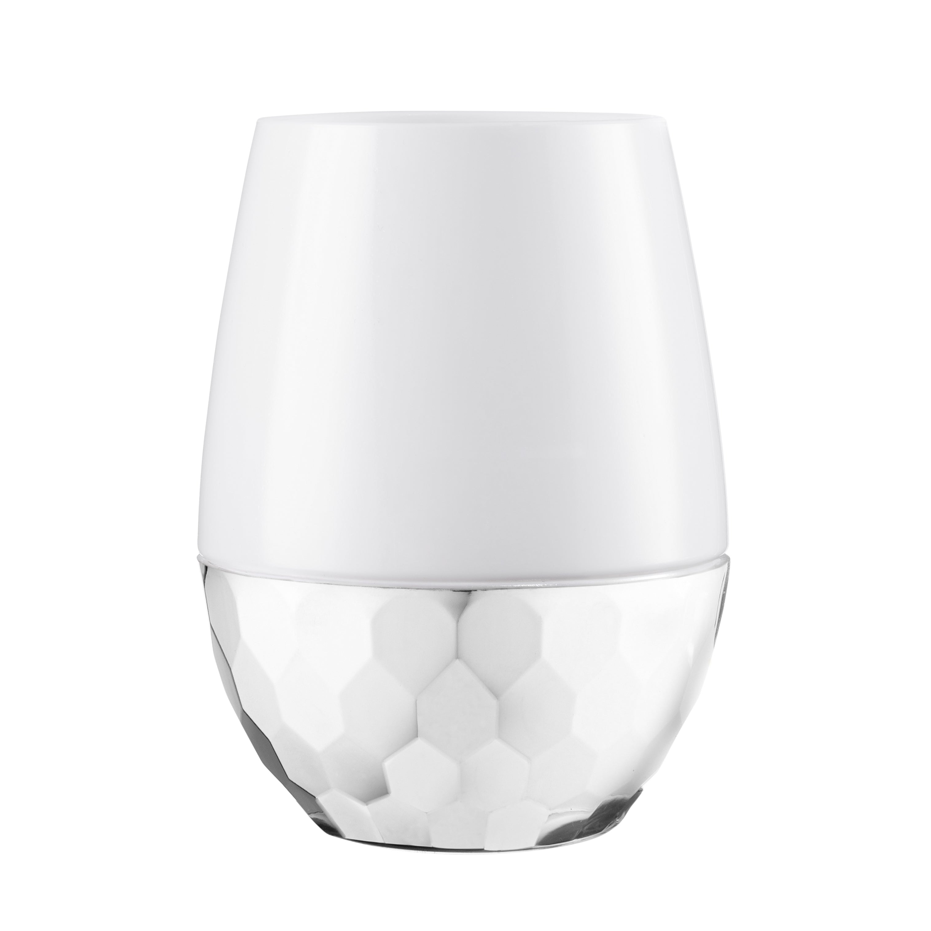 16 Oz Stemless Wine Glasses with Hammered Silver Design - Set of 6 Shatterproof Goblets for Wedding, Party, and Home Entertaining - Elegant Barware for Champagne, Cocktails & Beverages