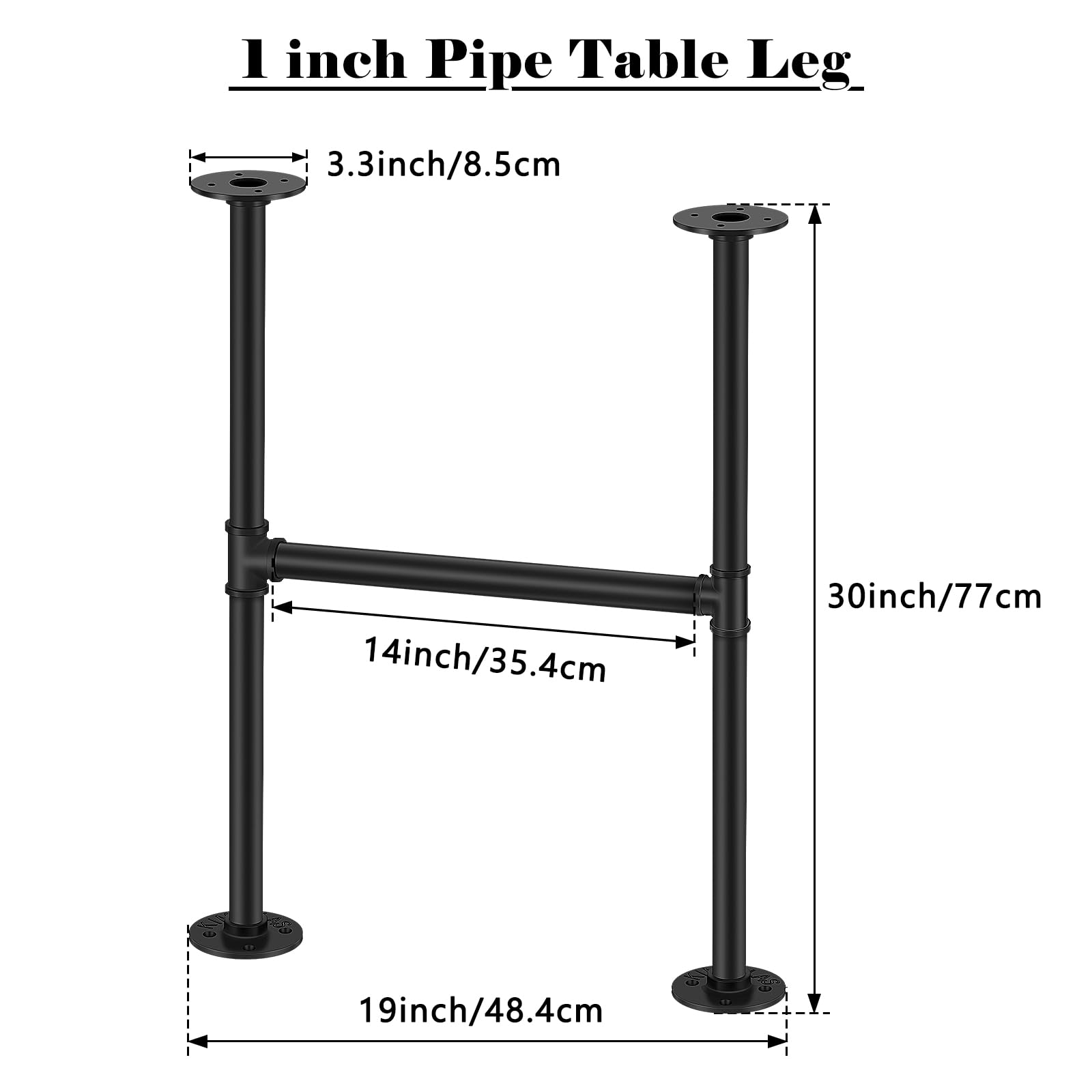 Licperron 2 Pack 30 Inch Industrial Metal Table Legs - Heavy Duty Black Pipe Legs for Coffee Table, Desk & DIY Furniture - Perfect for Home Office, Cafe & Industrial Style Decor