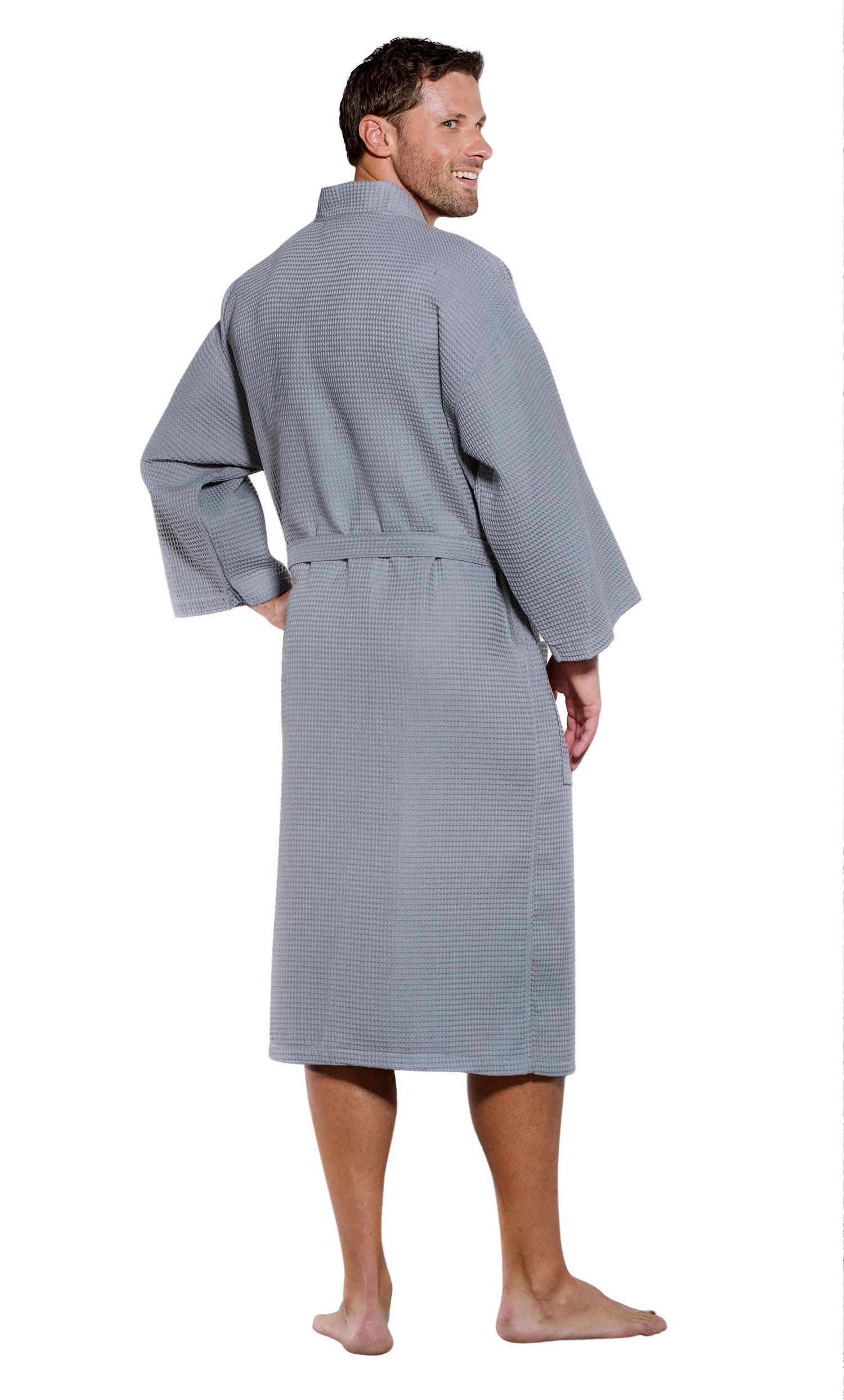 Lightweight Long Waffle Kimono Spa Robe for Men - Soft & Breathable Turkish Cotton Bathrobe - Perfect for Relaxation, Lounging & Spa Days