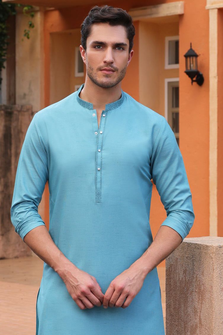 Stylish Blended Green Kurta by J. Junaid Jamshed - Perfect for Casual Wear, Festivals & Ethnic Fashion