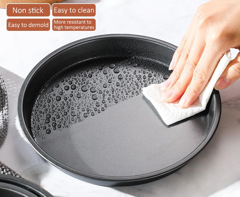 AKOAK 8-Inch Non-Stick Pizza Pan - Heavy Duty Carbon Steel Round Baking Pan for Oven, Stovetop & Grill - Perfect for Homemade Pizza, Bread, Cookies & More (Black)