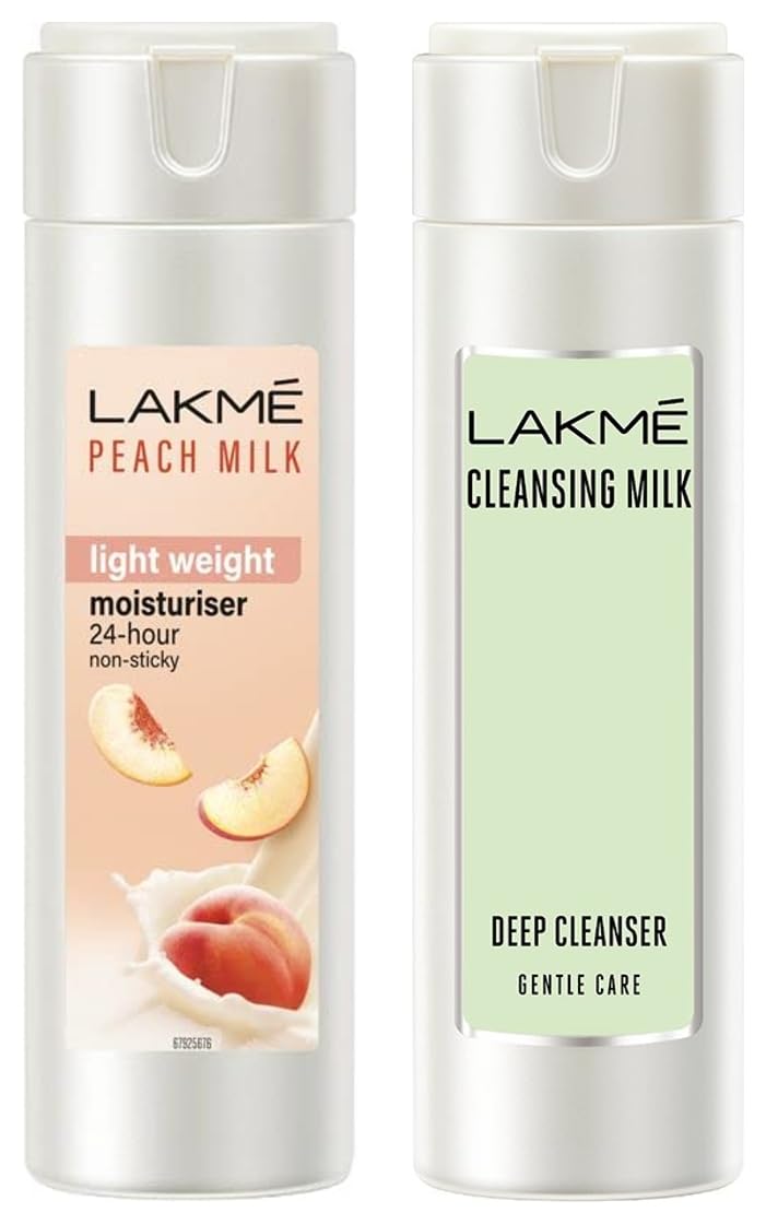 Lakmé Peach Milk Moisturizing Body Lotion 200ml & Gentle Deep Pore Cleanser 120ml - Hydrating Skincare Duo for Dry Skin & Daily Face Wash Routine